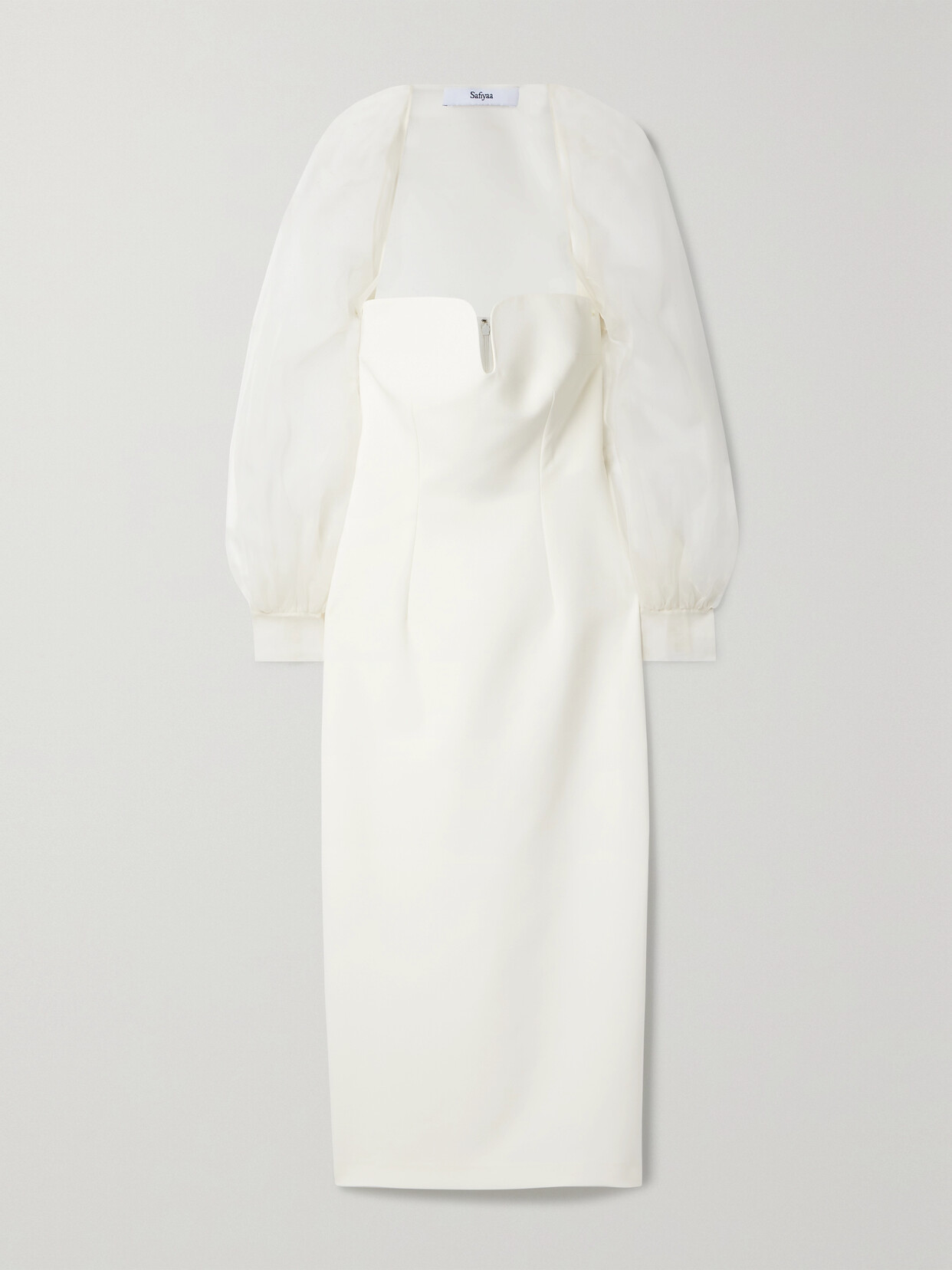 Safiyaa Catalina Convertible Stretch-crepe And Silk-organza Midi Dress - Ivory