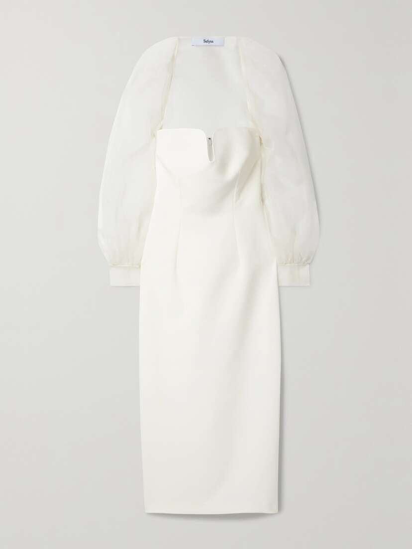 Safiyaa Catalina Convertible Stretch-crepe And Silk-organza Midi Dress