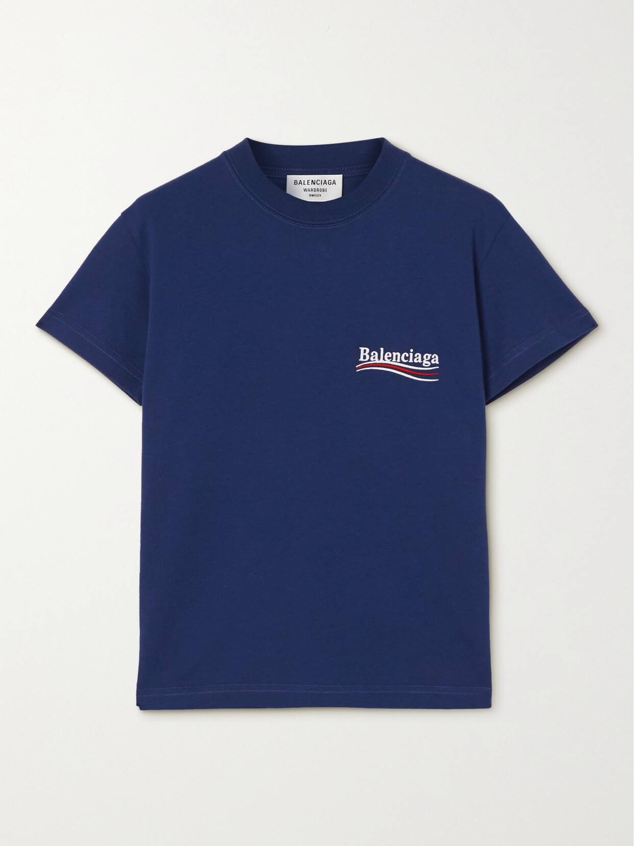 Balenciaga Embroidered Cotton-jersey T-shirt - Blue