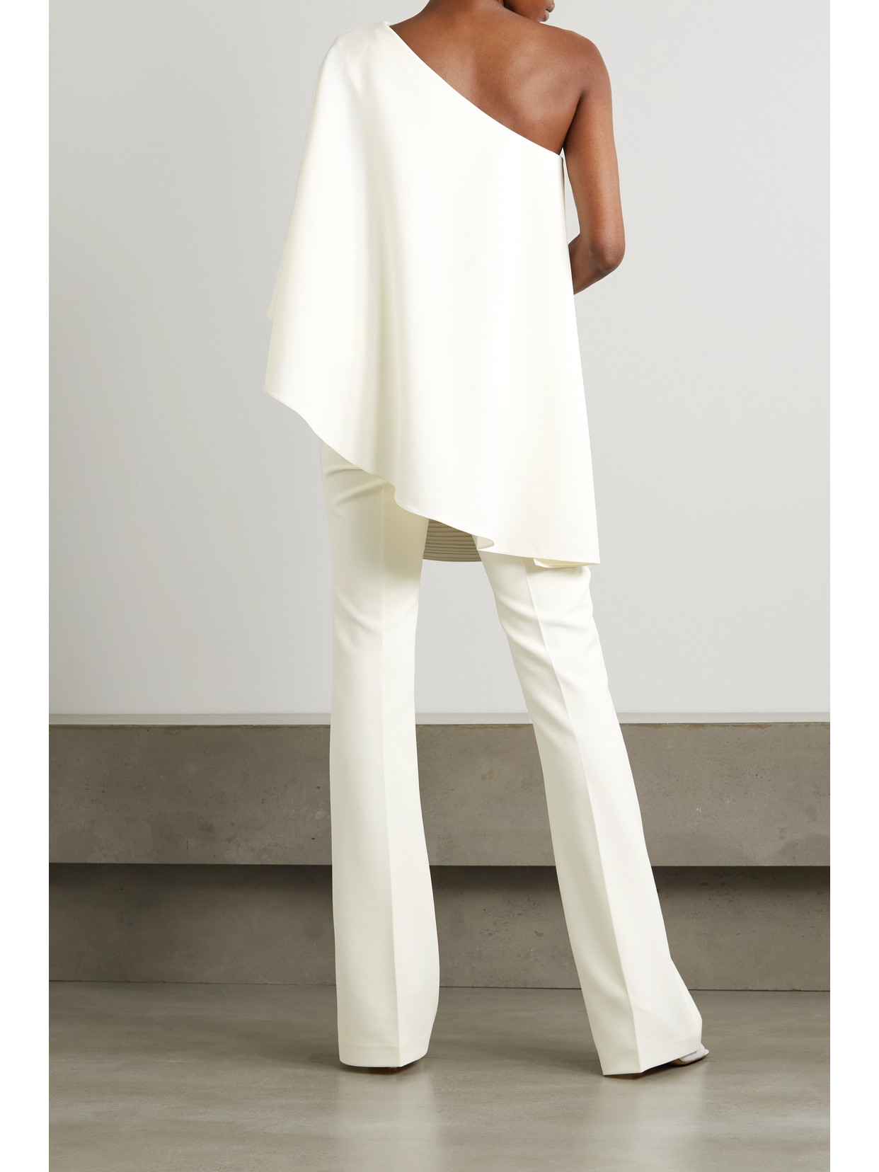 Shop Safiyaa Zephyra One-shoulder Cape-effect Crepe Jumpsuit In Ivory