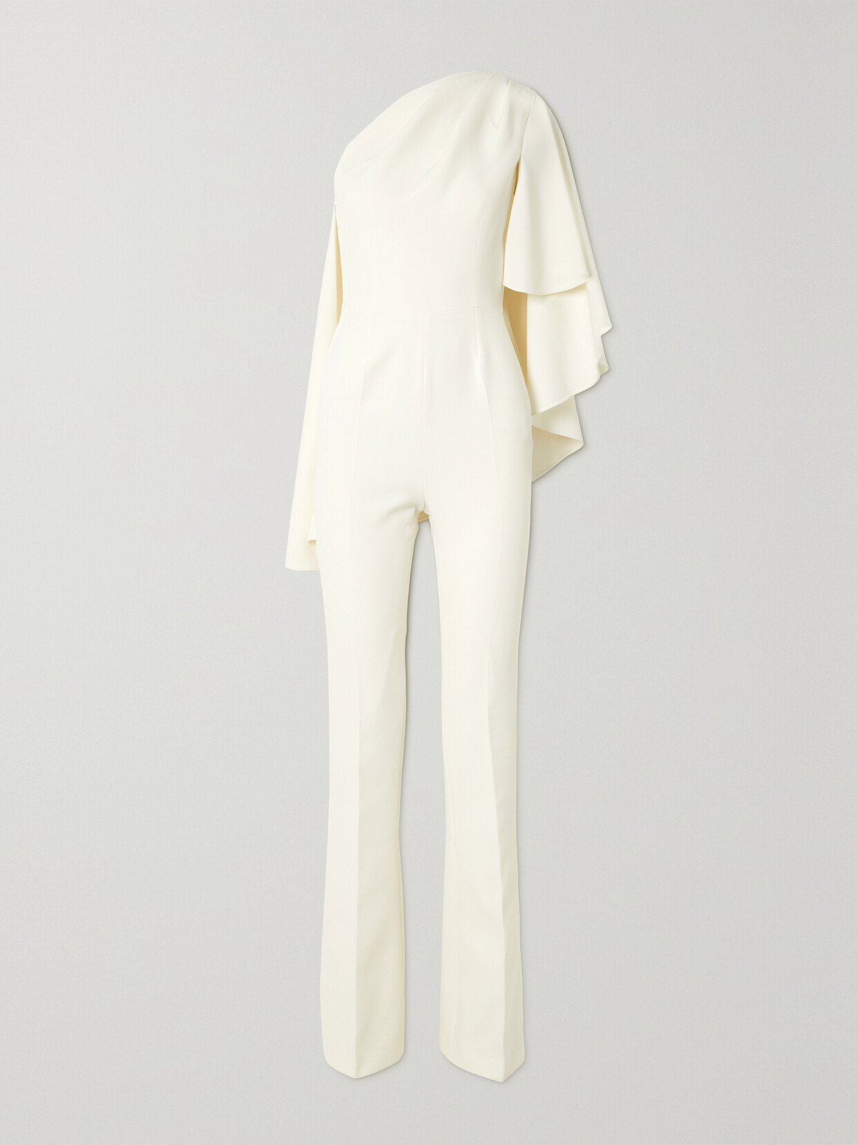 Safiyaa Zephyra One-shoulder Cape-effect Crepe Jumpsuit In Ivory