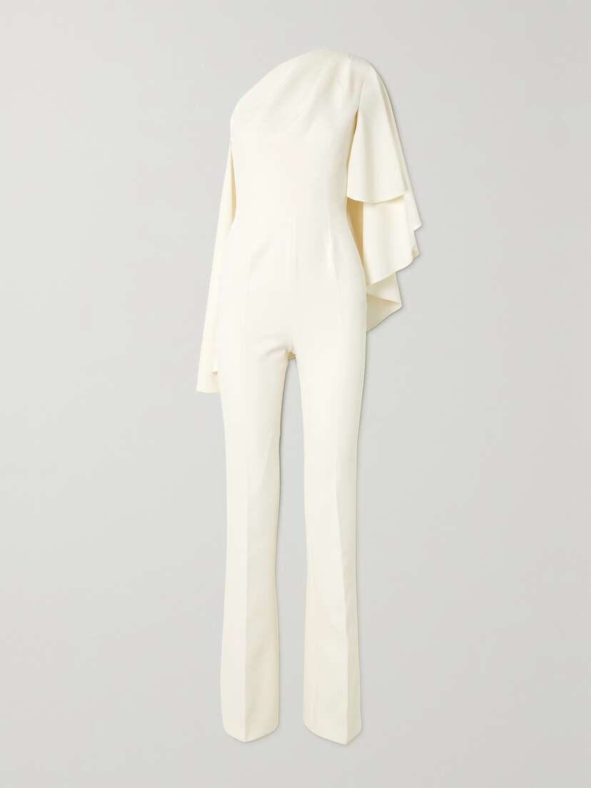 Safiyaa Zephyra One-shoulder Cape-effect Crepe Jumpsuit