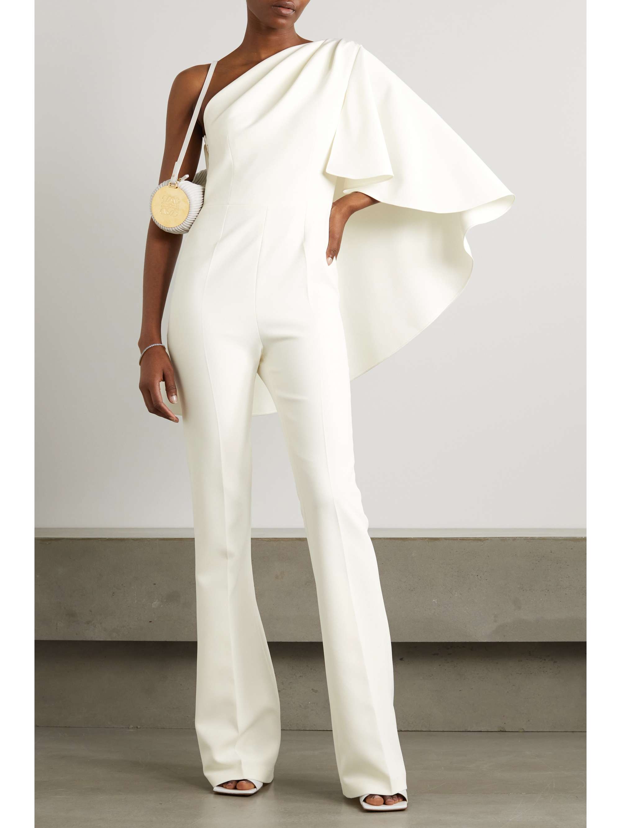 SAFIYAA Zephyra one-shoulder cape-effect crepe jumpsuit | NET-A-PORTER