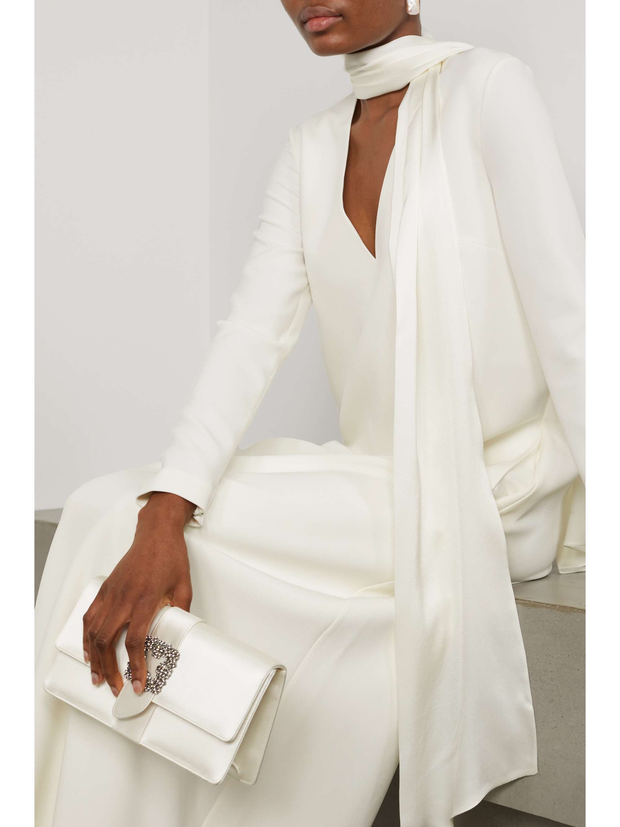 SAFIYAA Aleah crepe and silk-blend satin gown