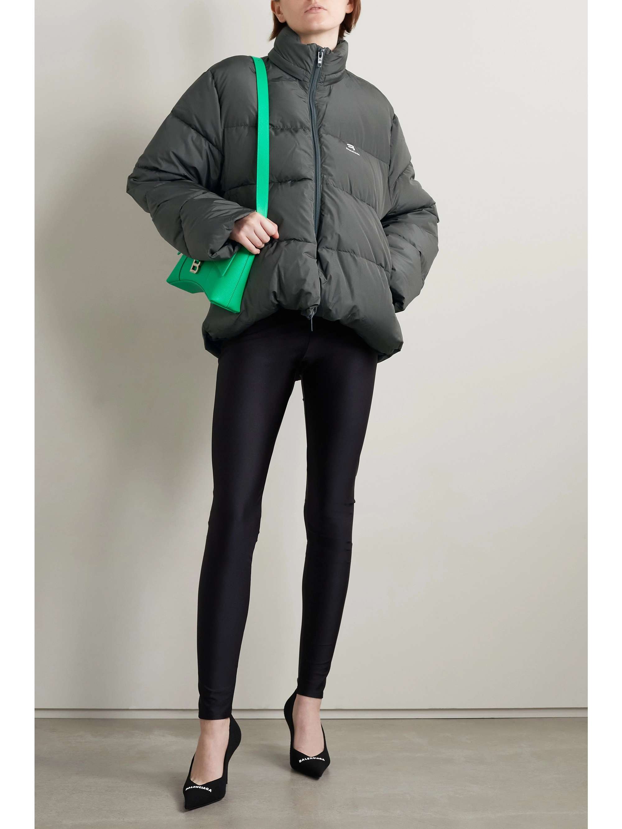 C-shape oversized hooded quilted shell jacket