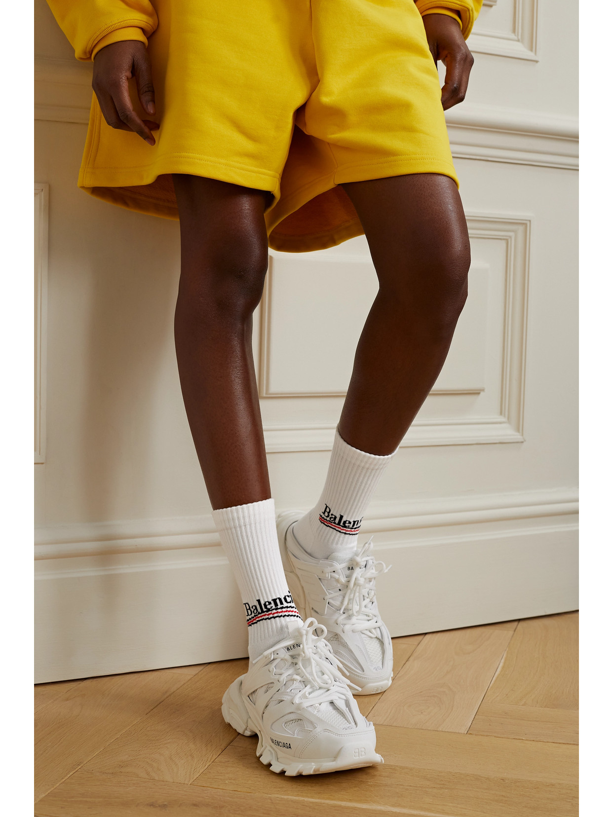 Shop Balenciaga Cotton-blend Jacquard Socks In White