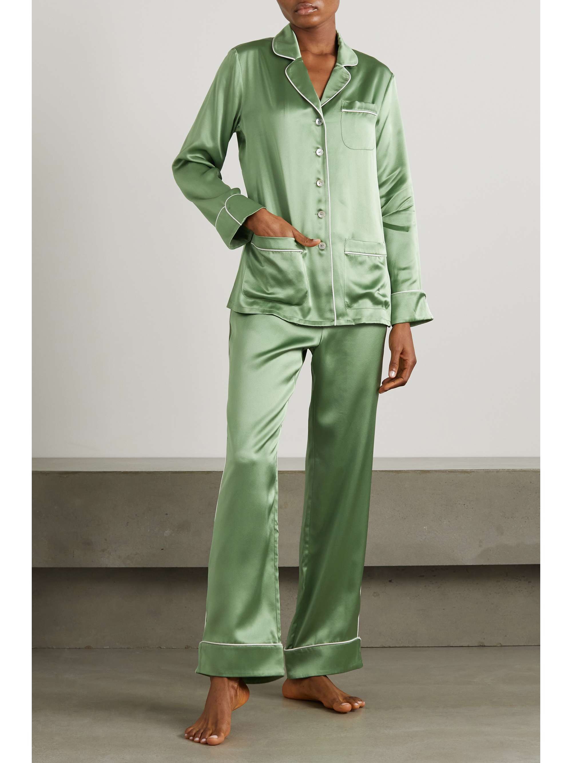 OLIVIA VON HALLE Coco Fig silk-satin pajama set
