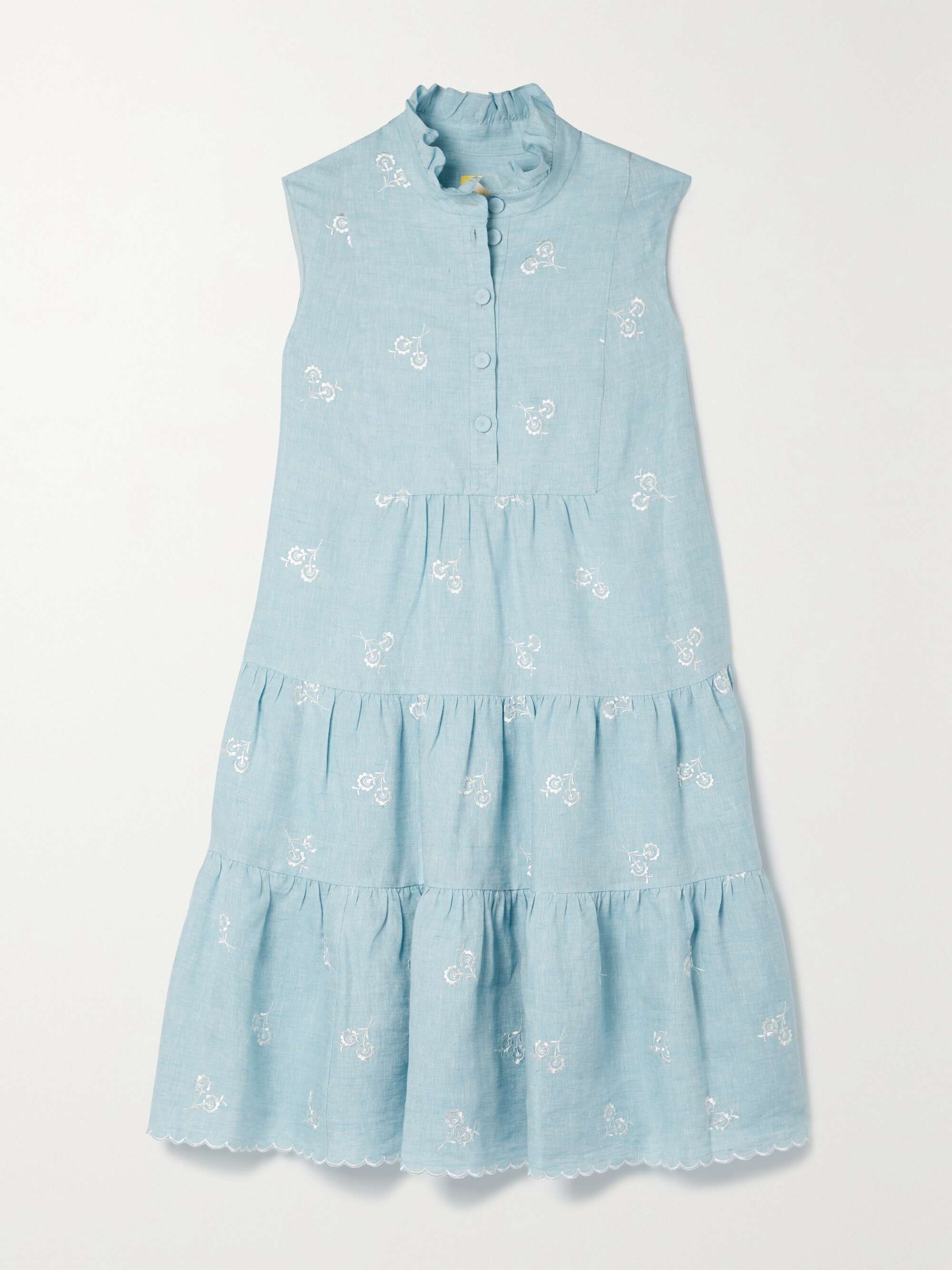 Porto tiered embroidered linen mini dress