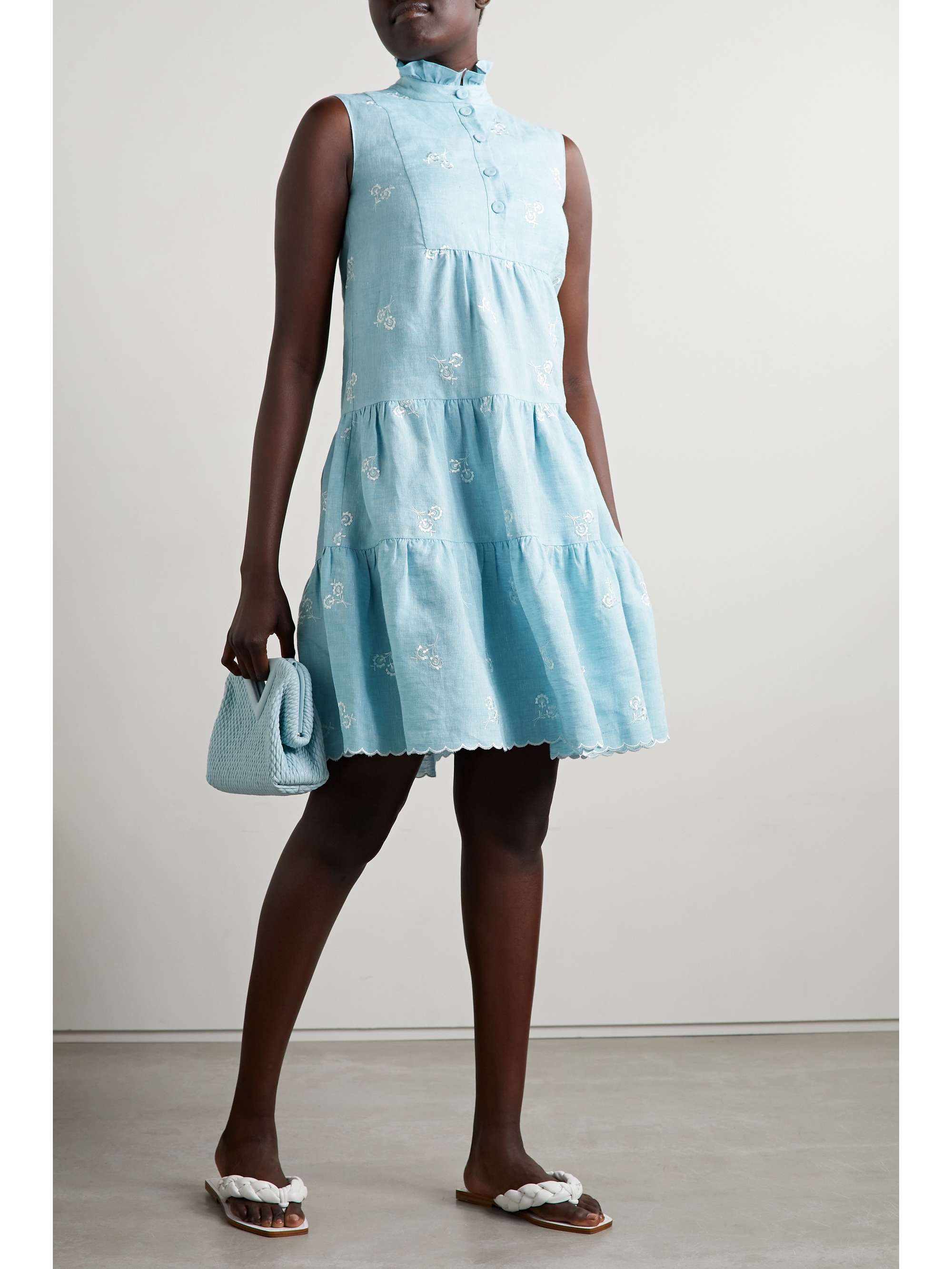 ERDEM Porto tiered embroidered linen mini dress