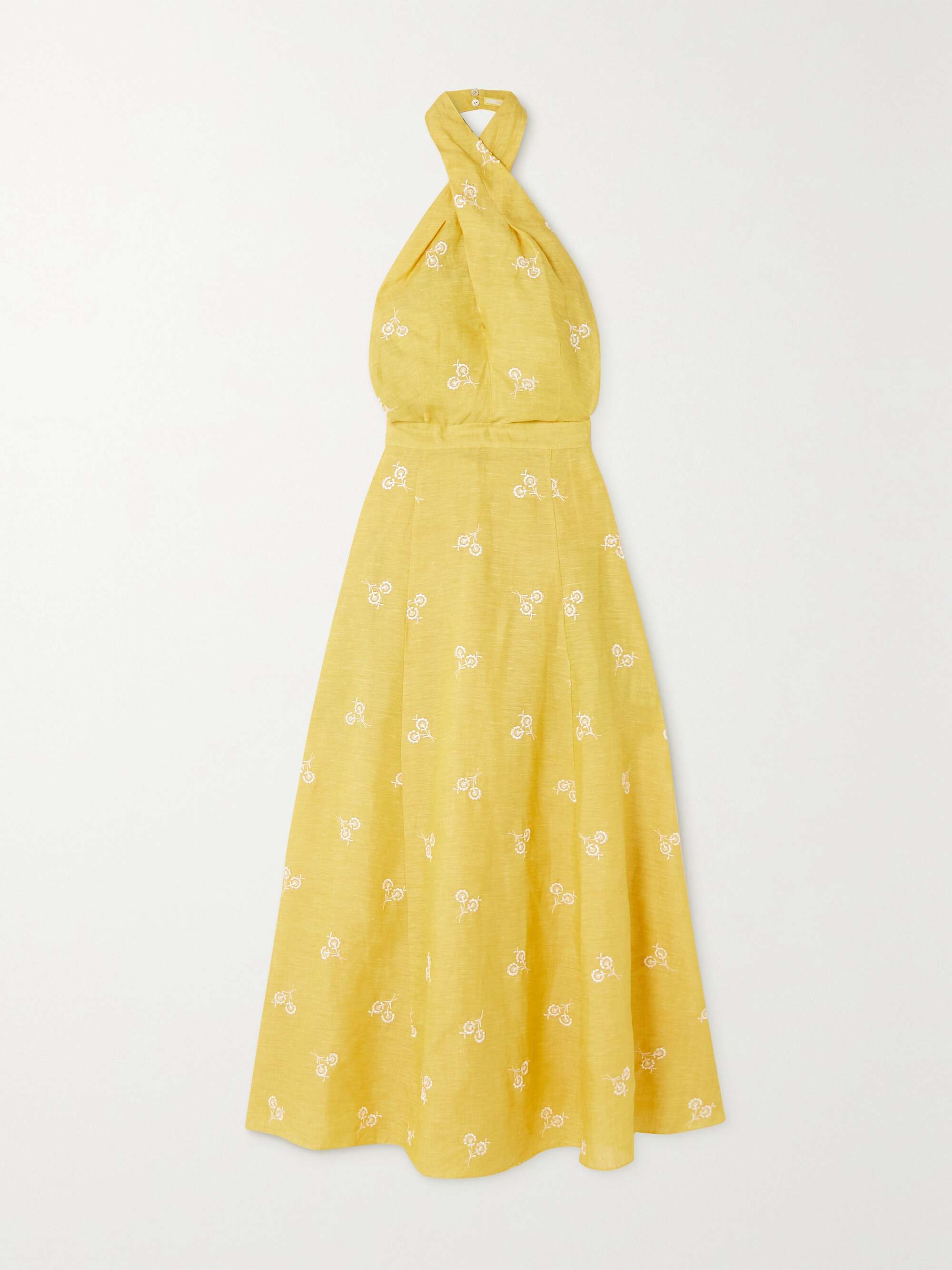 ERDEM Selene halterneck embroidered linen midi dress | NET-A-PORTER