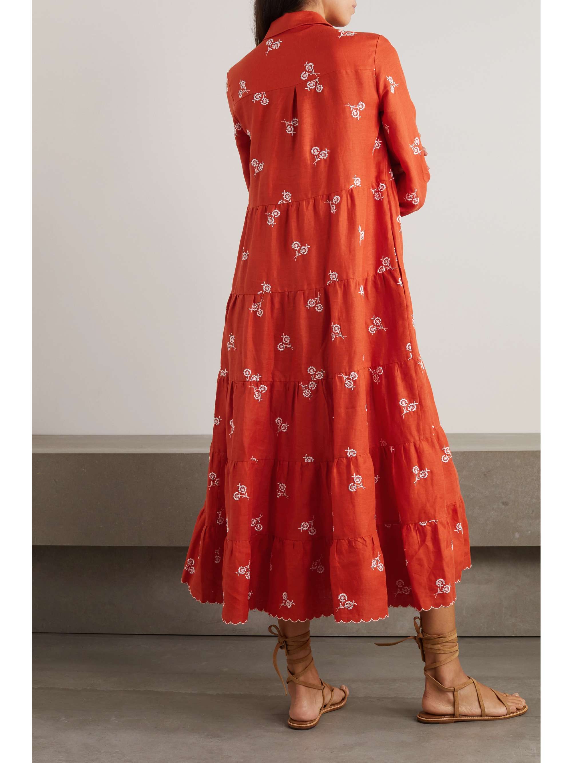 ERDEM Patmos pintucked embroidered linen midi dress