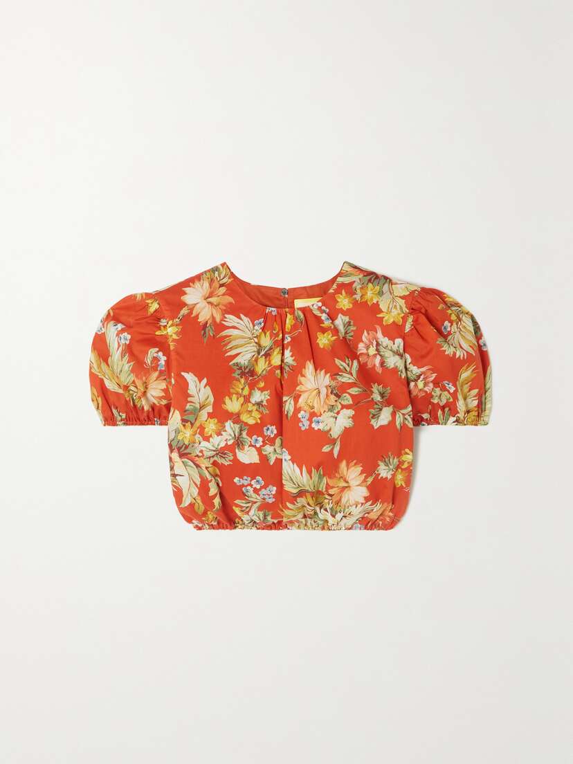 Erdem Hydra Cropped Floral-print Cotton-poplin Top - UK 22