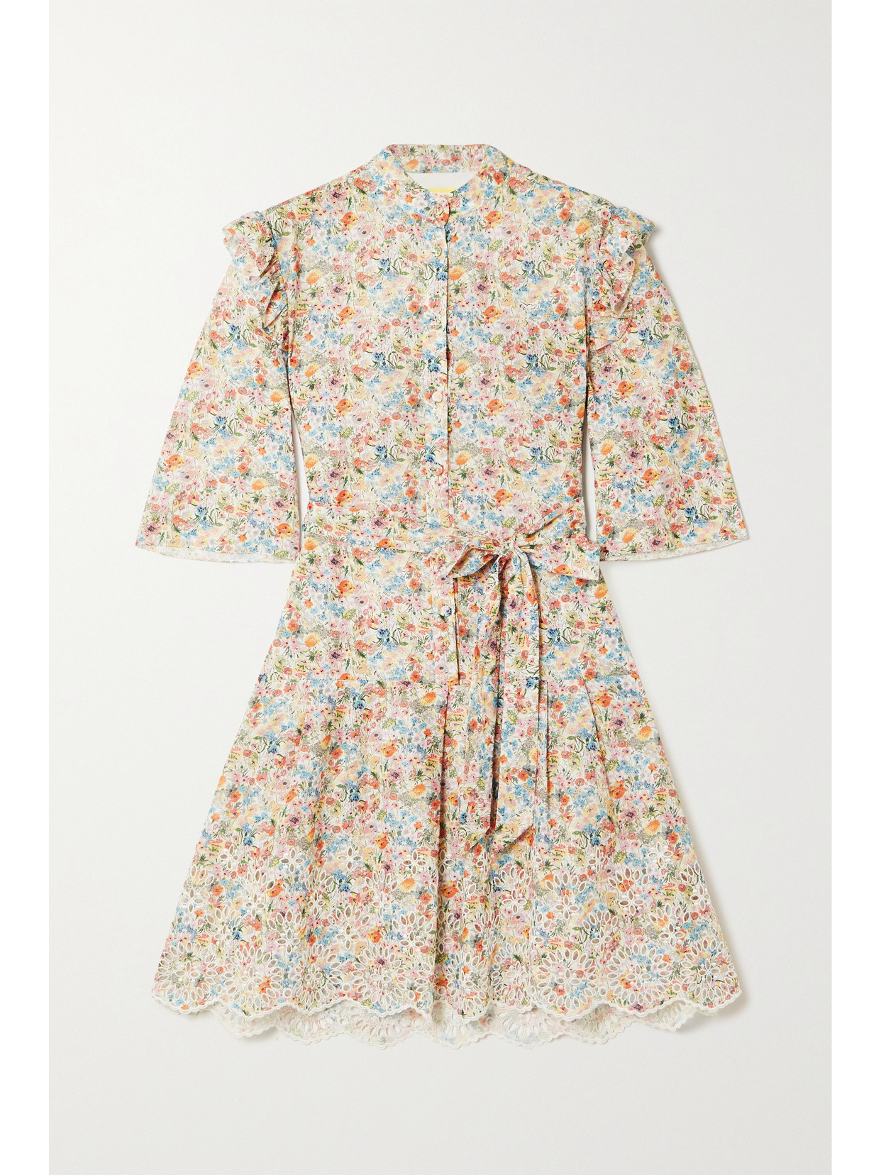 ERDEM HVAR BRODERIE ANGLAISE FLORAL-PRINT LINEN AND COTTON-BLEND MINI DRESS