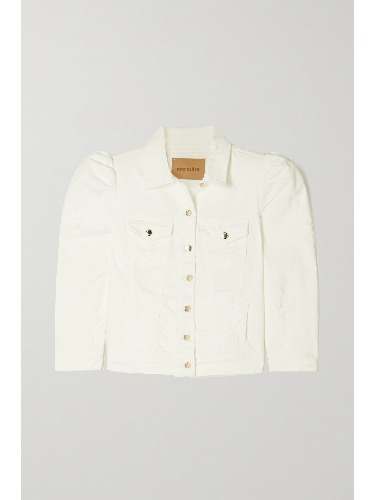 Retroféte Ada Puff-sleeve Denim Jacket In White