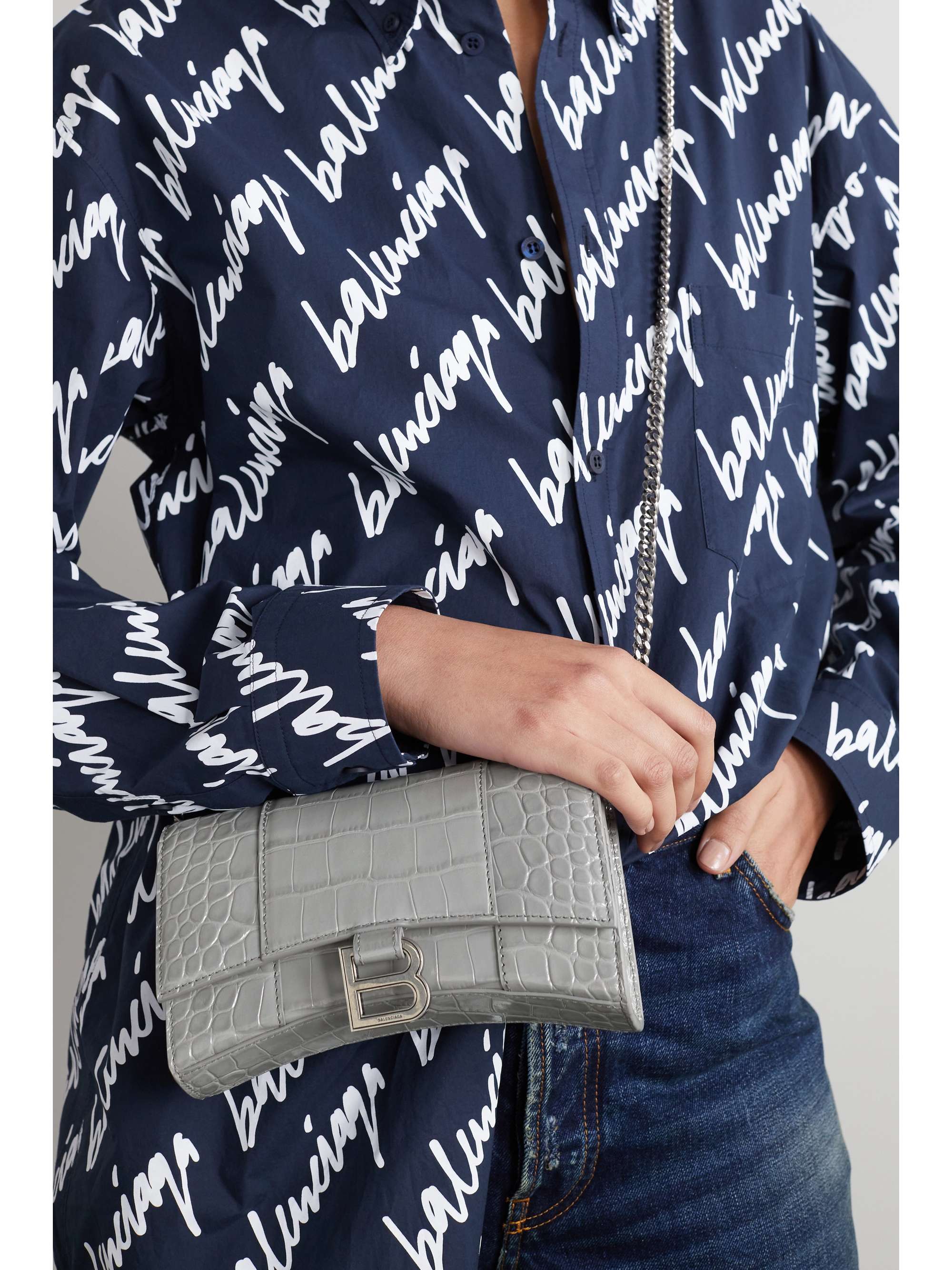 BALENCIAGA Hourglass croc-effect leather shoulder bag