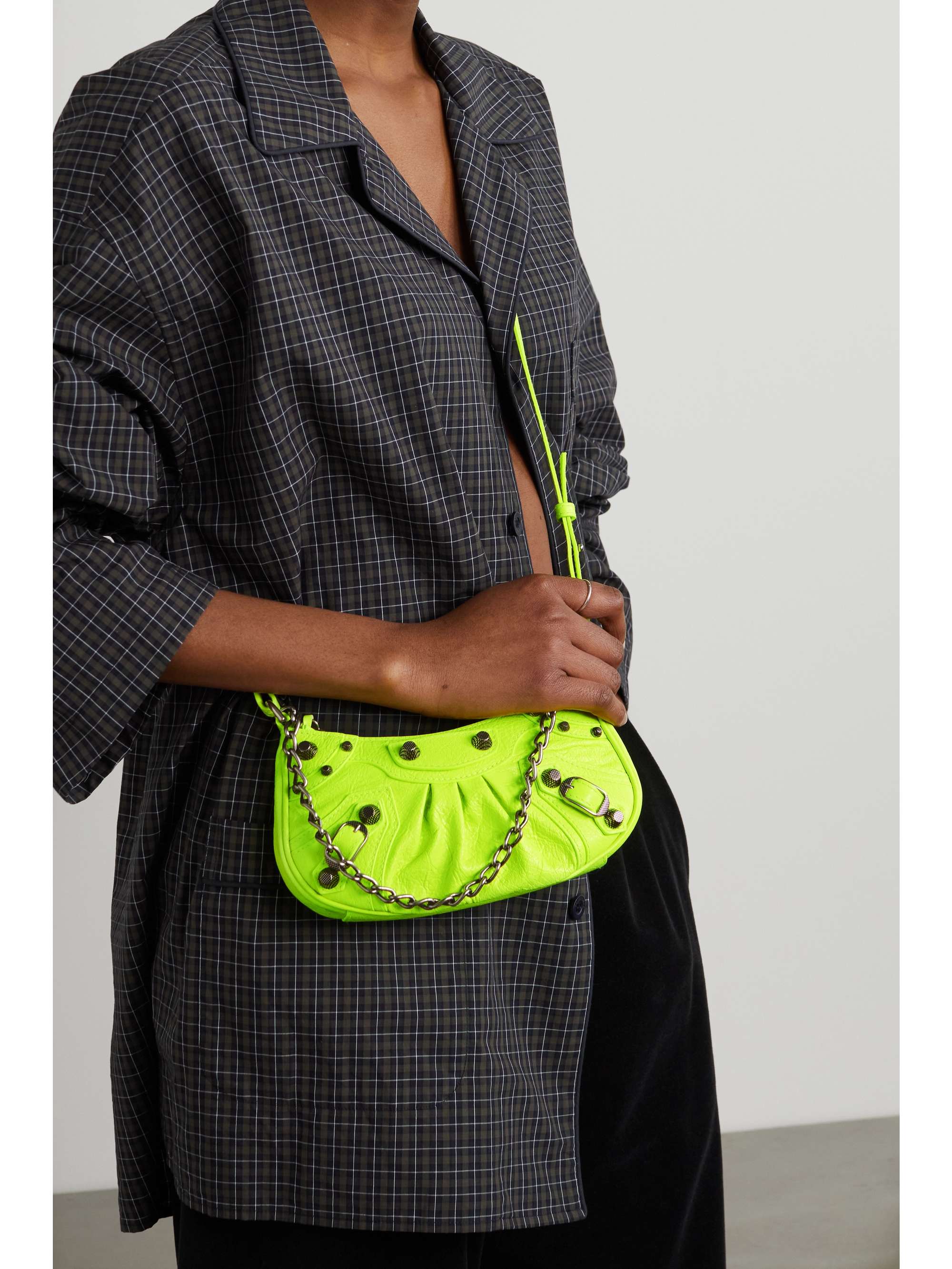 Le Cagole mini studded neon textured-leather shoulder bag