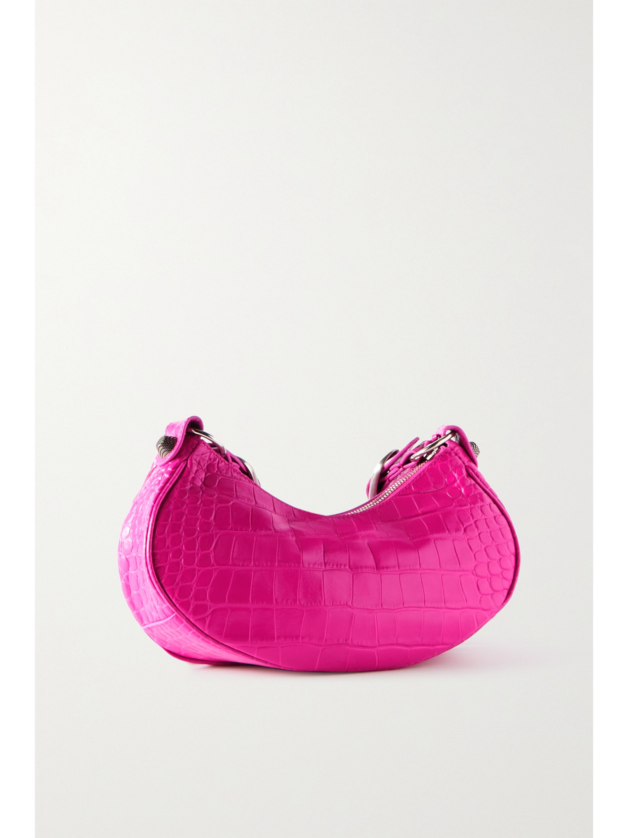 Shop Balenciaga Le Cagole Xs Studded Croc-effect Leather Shoulder Bag In Pink