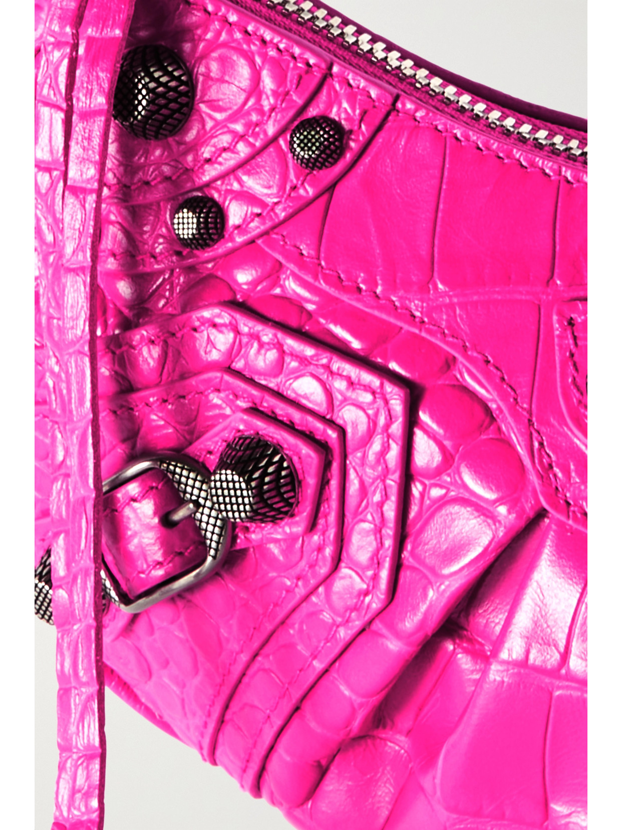 Shop Balenciaga Le Cagole Xs Studded Croc-effect Leather Shoulder Bag In Pink