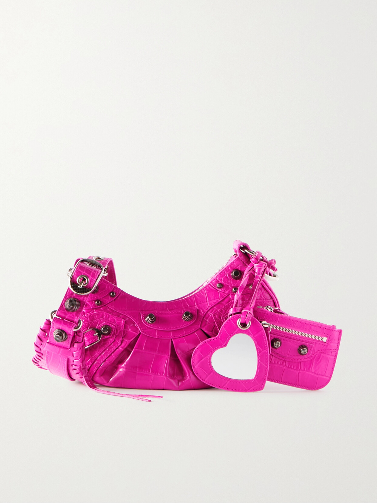 Shop Balenciaga Le Cagole Xs Studded Croc-effect Leather Shoulder Bag In Pink