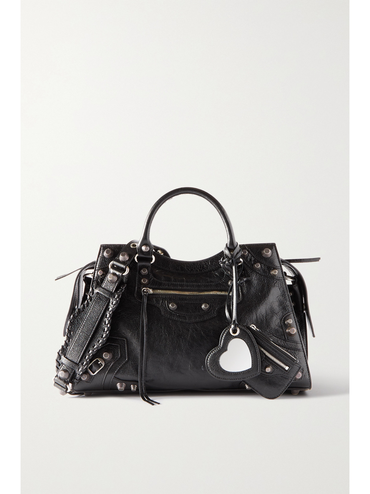 Balenciaga Neo Cagole City Small Studded Crinkled-leather Tote In Black