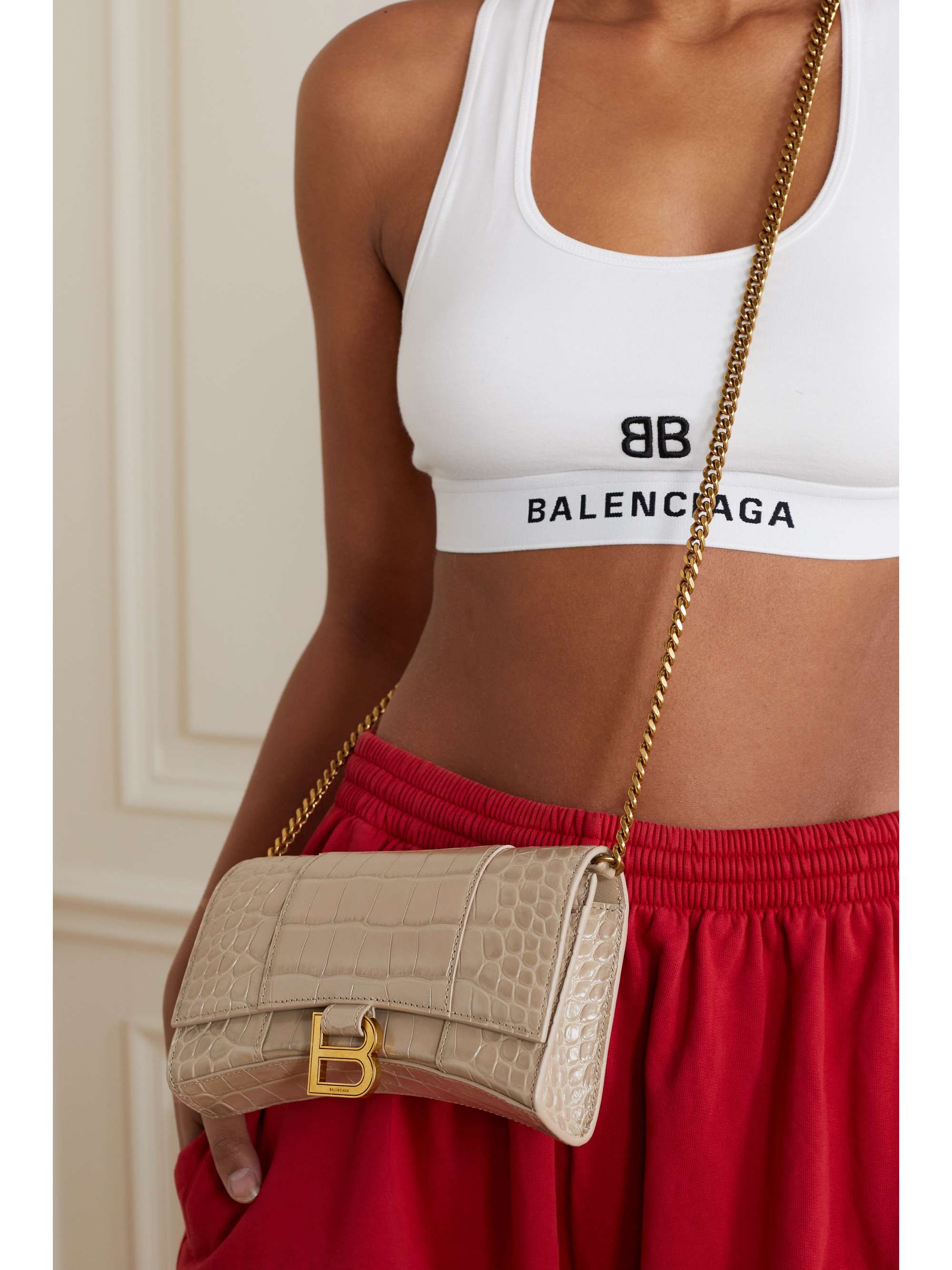 BALENCIAGA Hourglass croc-effect leather shoulder bag