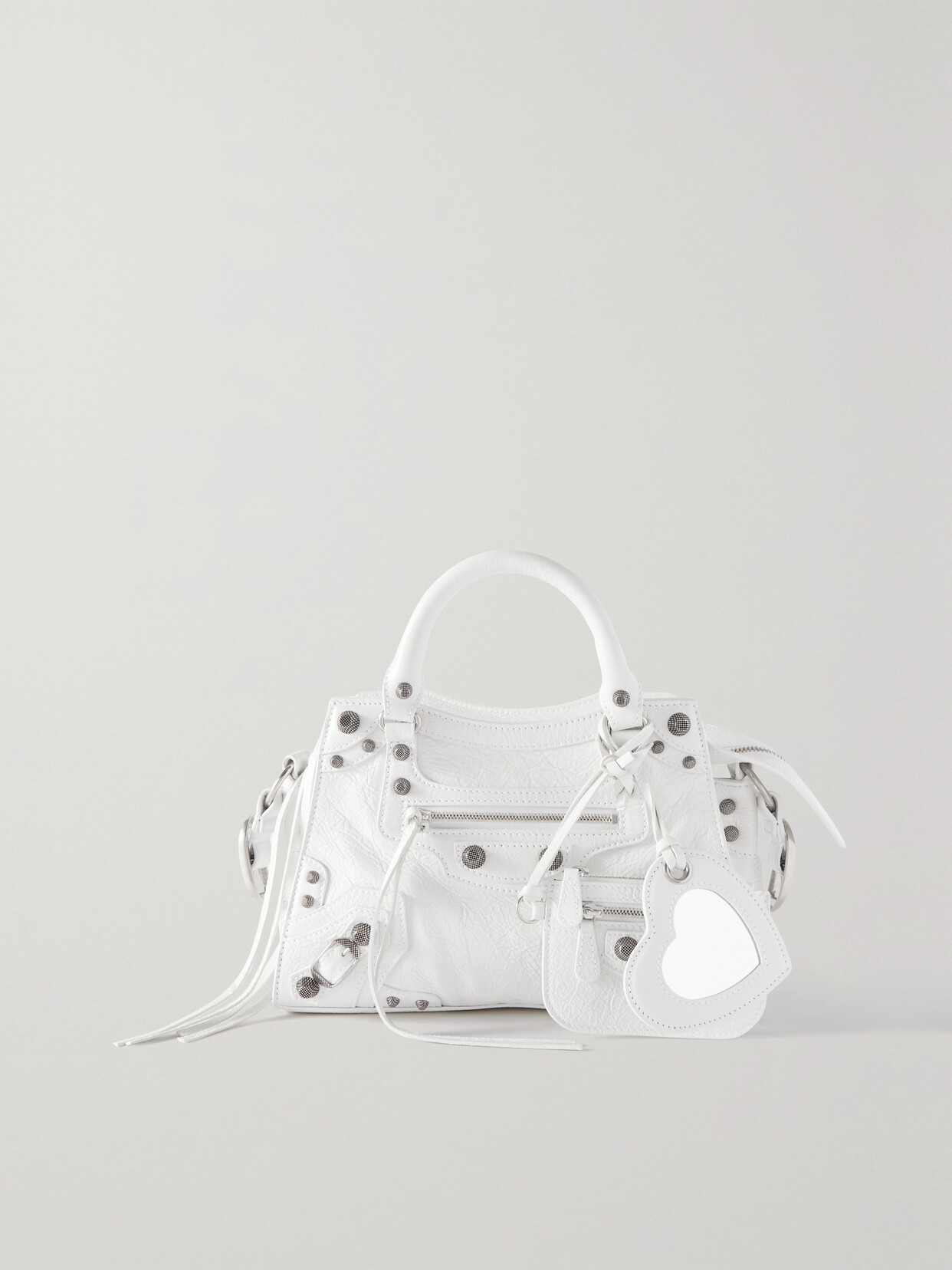 Balenciaga Neo Cagole Xs Studded Crinkled-leather Tote In White