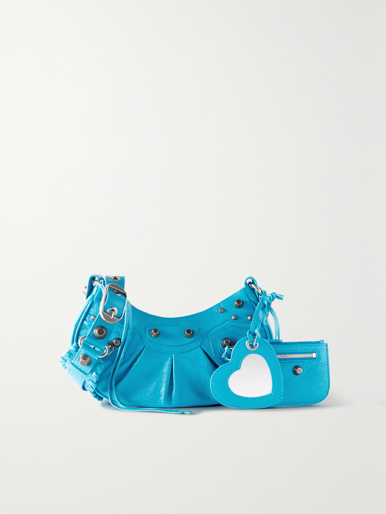 Balenciaga Cagole Xs Studded Crinkled-leather Shoulder Bag In Blue