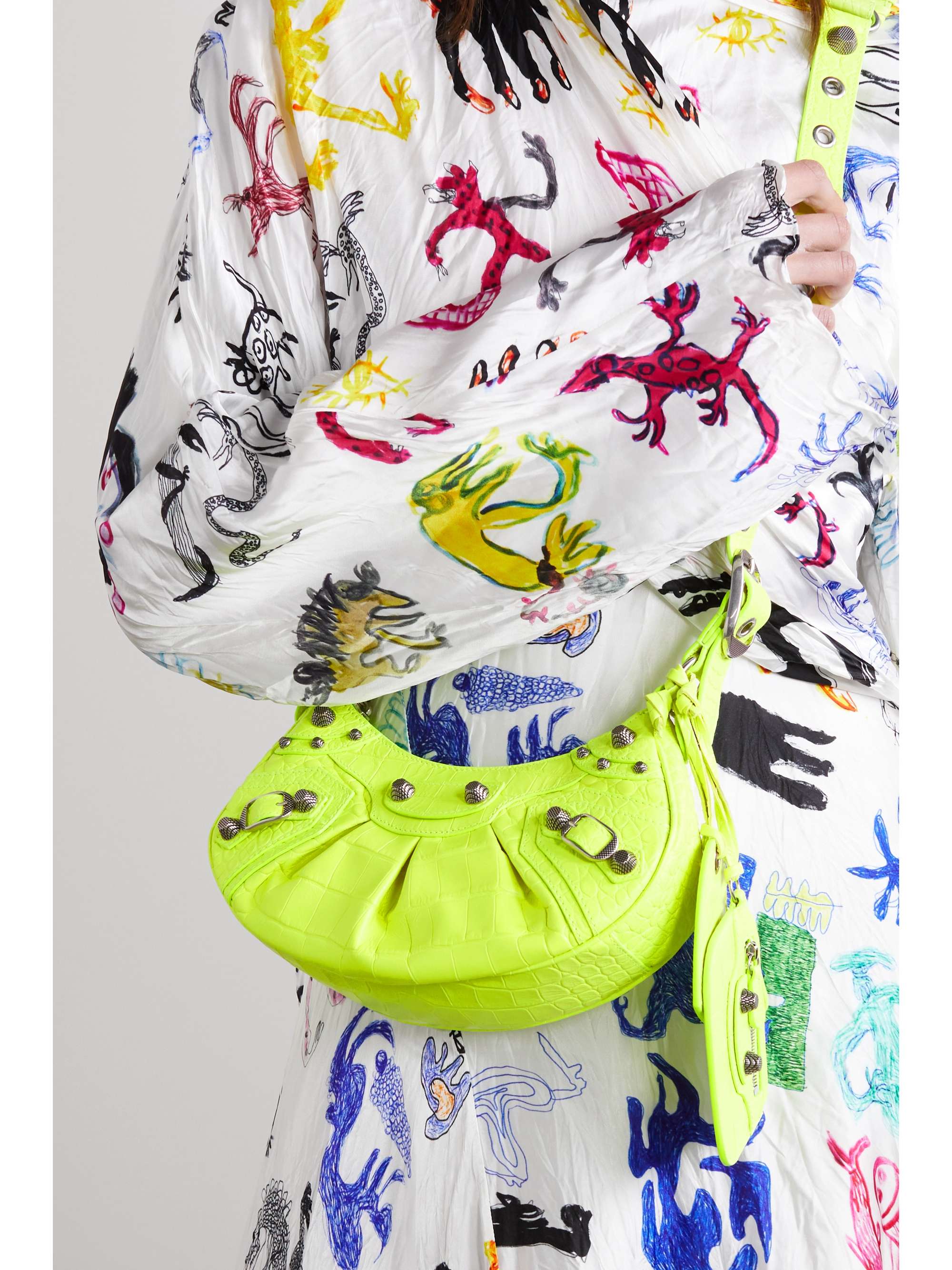 BALENCIAGA Le Cagole XS studded printed leather shoulder bag