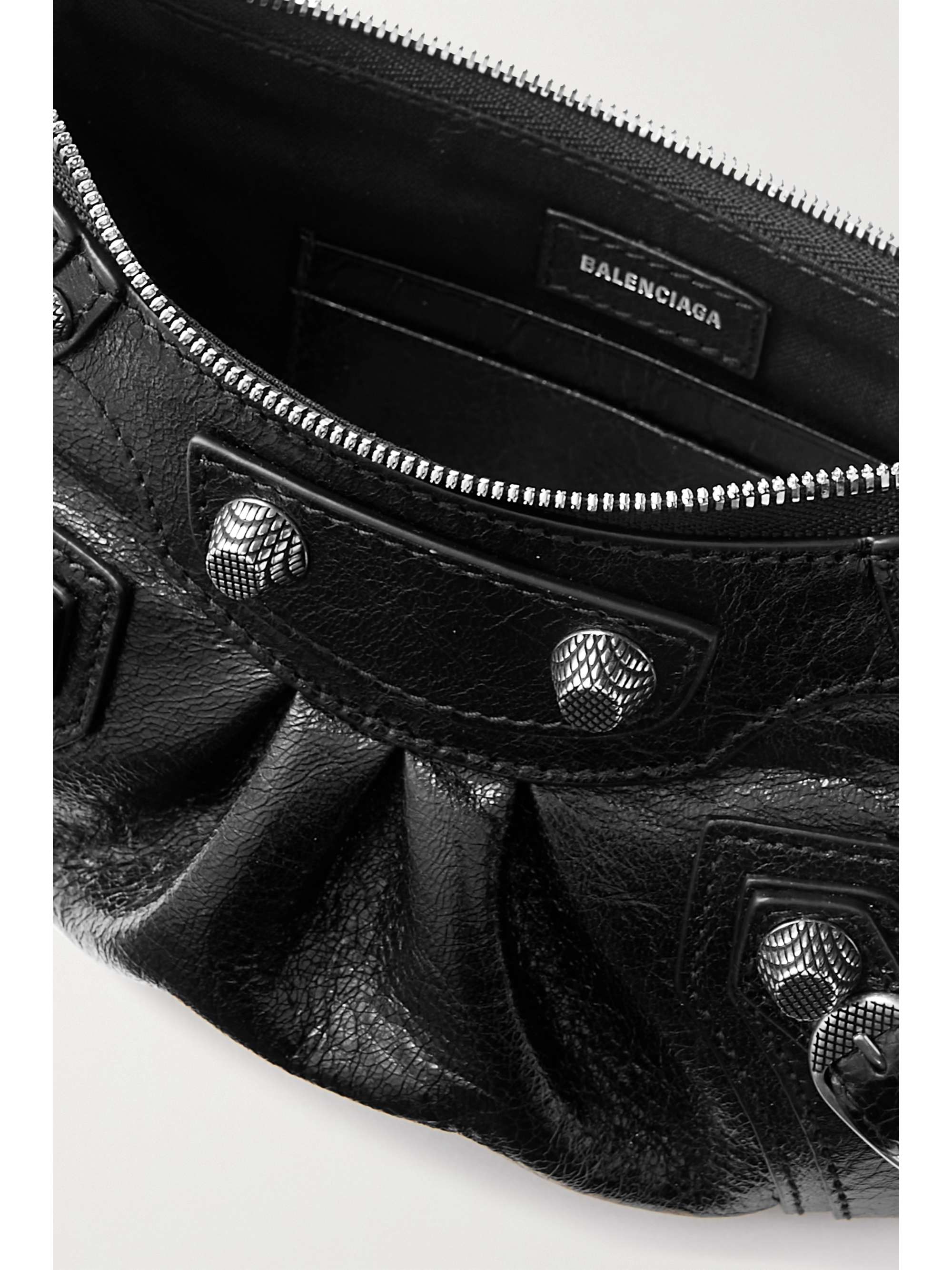 BALENCIAGA Le Cagole mini studded crinkled-leather shoulder bag