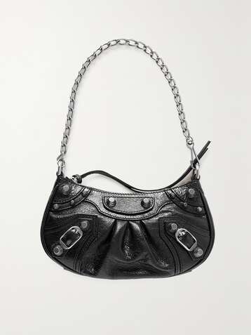 발렌시아가 Balenciaga Le Cagole mini studded crinkled-leather shoulder bag,Black