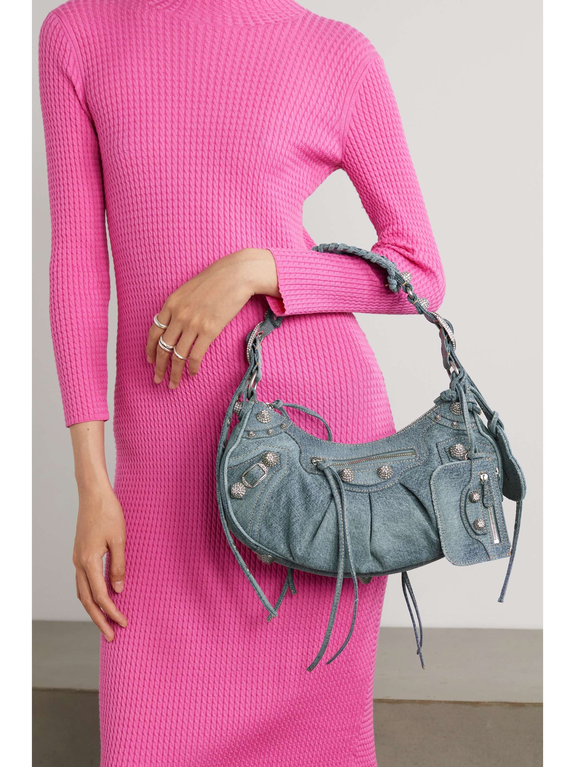 BALENCIAGA Le Cagole small embellished denim shoulder bag