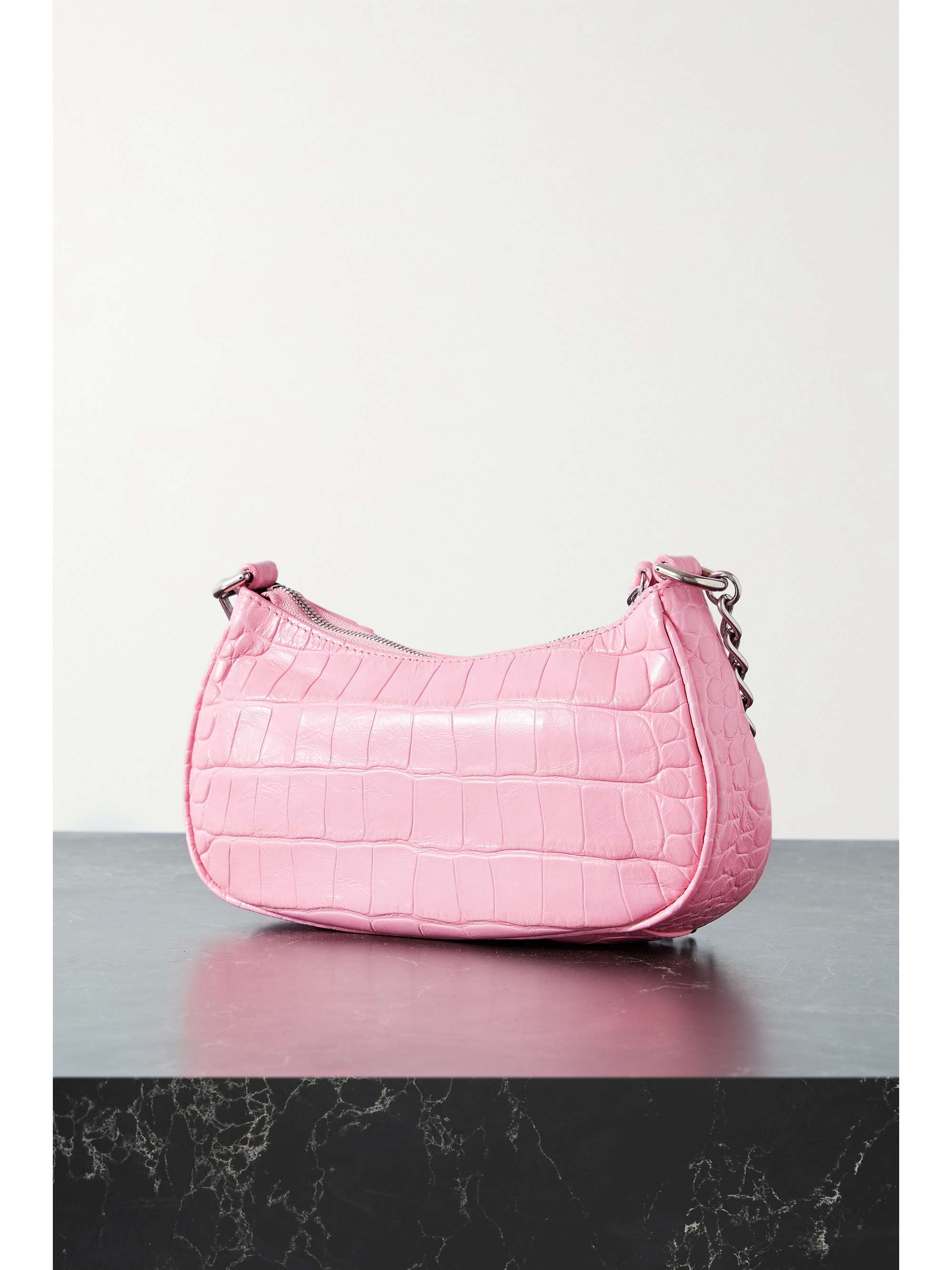 BALENCIAGA Le Cagole Mini studded croc-effect leather shoulder bag