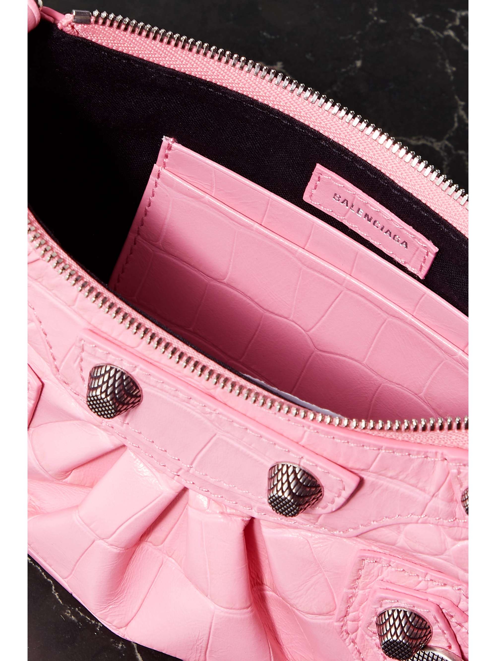 BALENCIAGA Le Cagole Mini studded croc-effect leather shoulder bag