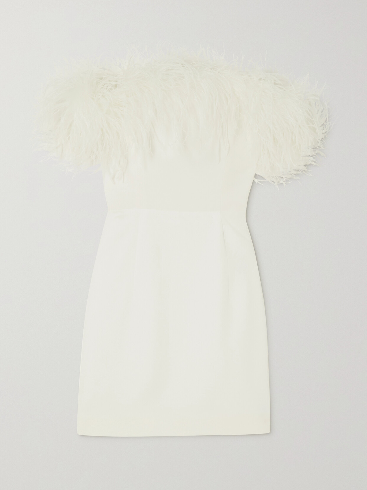 16arlington Ava Off-the-shoulder Feather-trimmed Crepe Mini Dress In Ivory