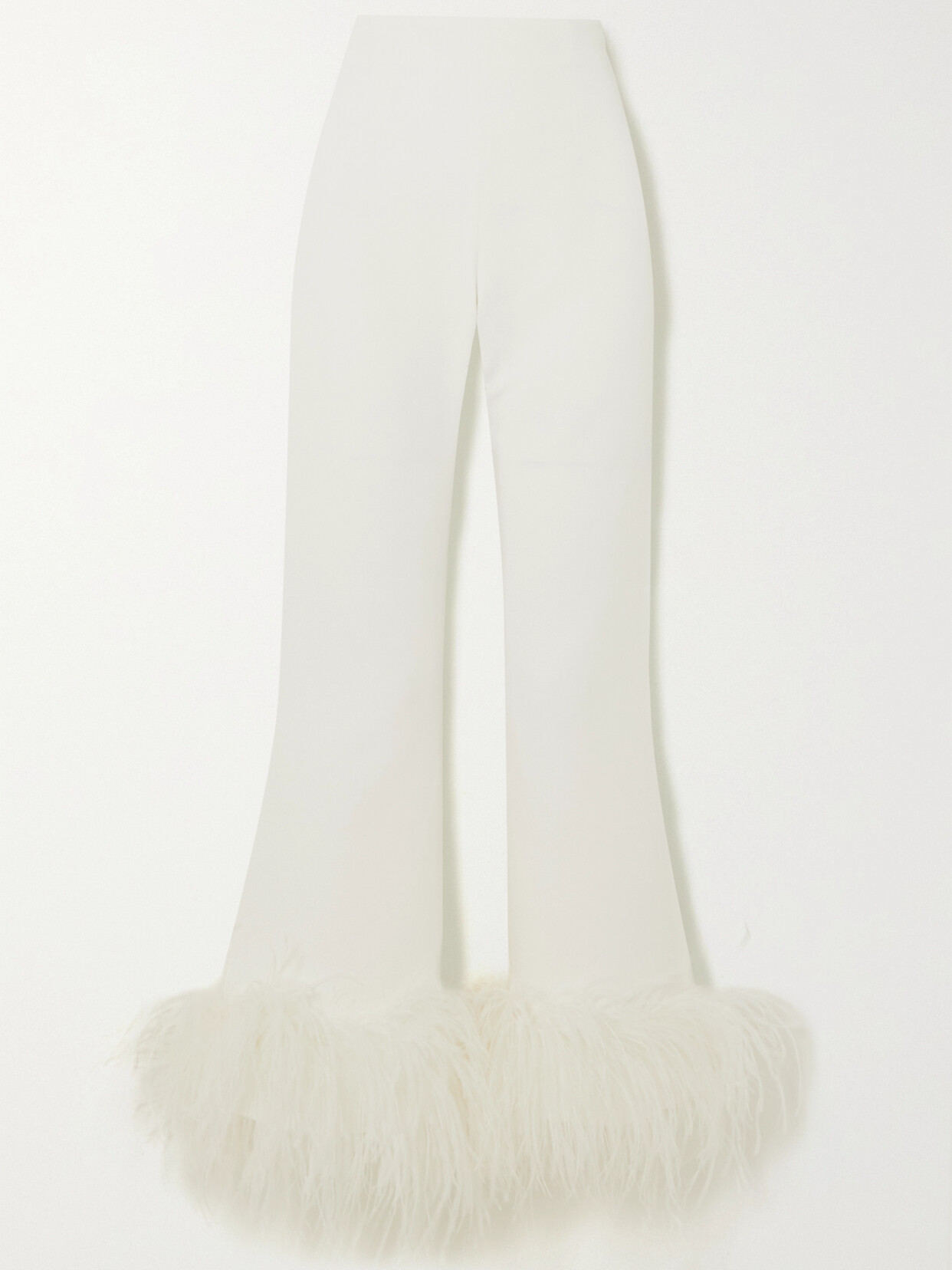 16arlington Brisbane Cropped Feather-trimmed Crepe Wide-leg Trousers In Ivory