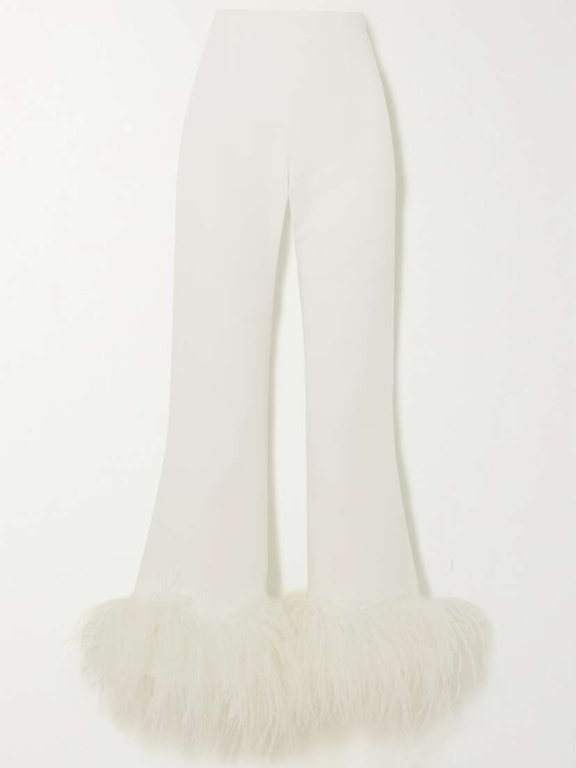 16Arlington Brisbane Cropped Feather-trimmed Crepe Wide-leg Pants