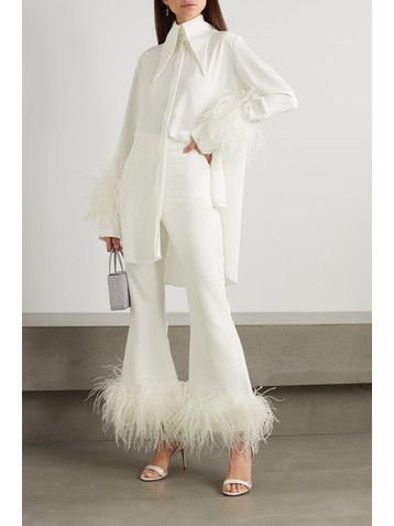 16Arlington Brisbane cropped feather-trimmed crepe wide-leg pants
