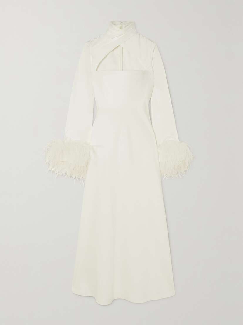 16Arlington Odessa Cutout Feather-trimmed Satin Midi Dress - UK 14