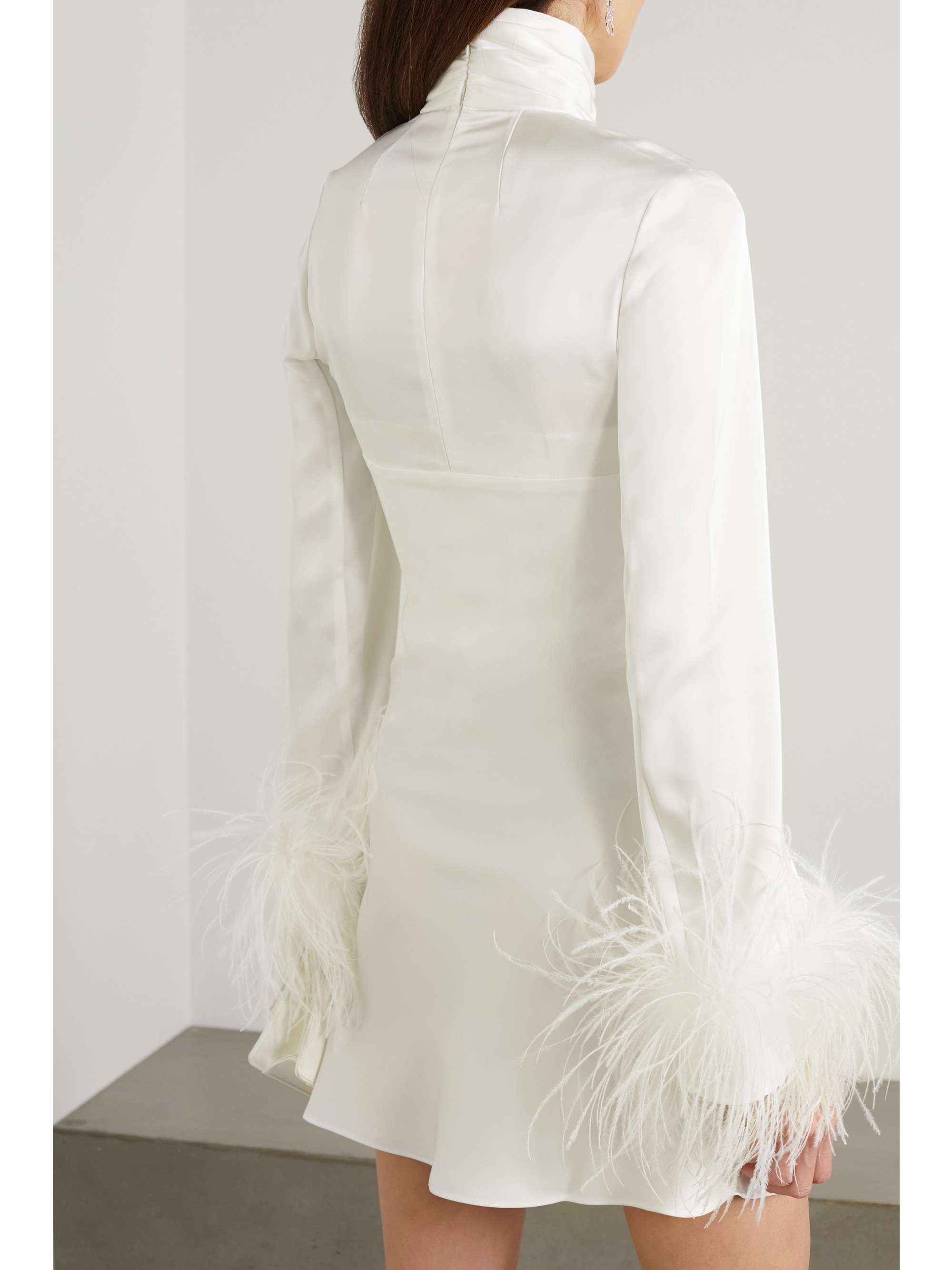 16ARLINGTON Odessa cutout feather-trimmed satin mini dress