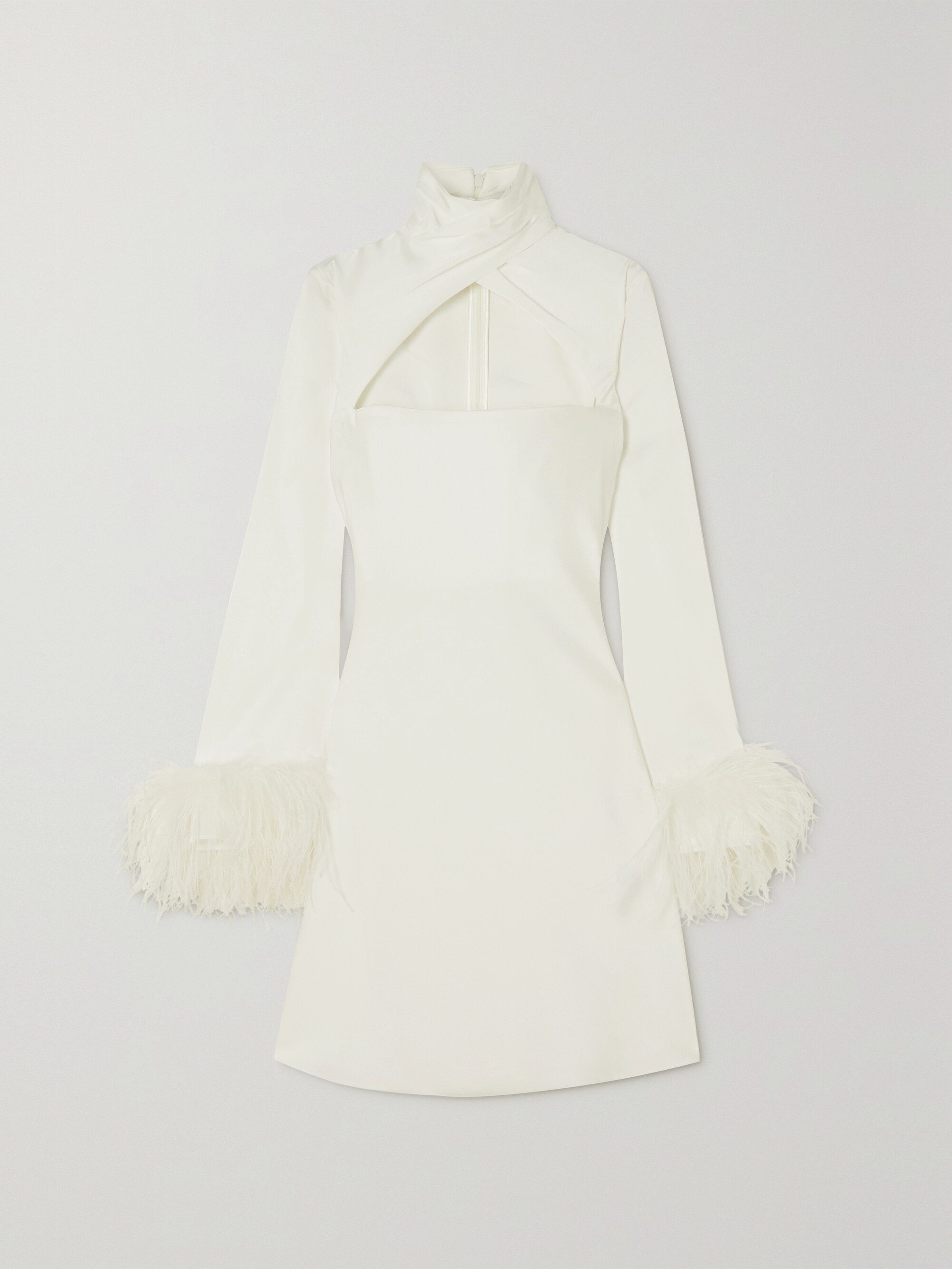 16Arlington Odessa cutout feather-trimmed satin mini dress