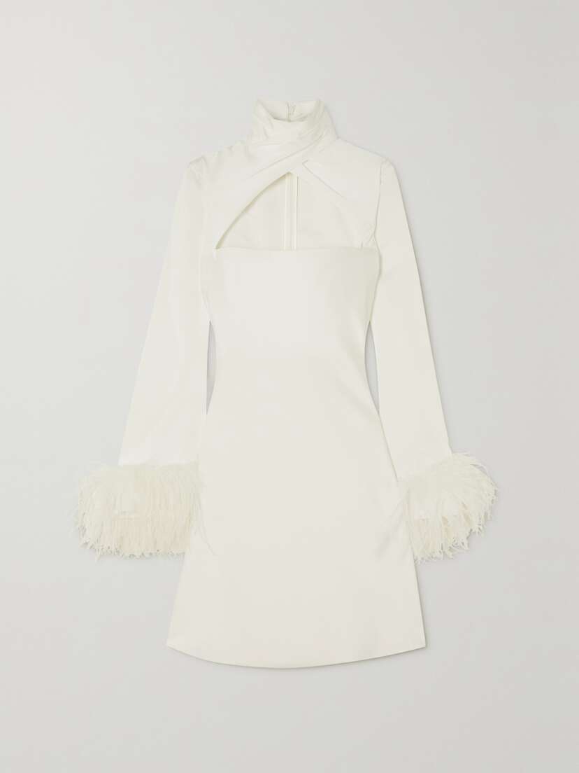 16Arlington Odessa Cutout Feather-trimmed Satin Mini Dress