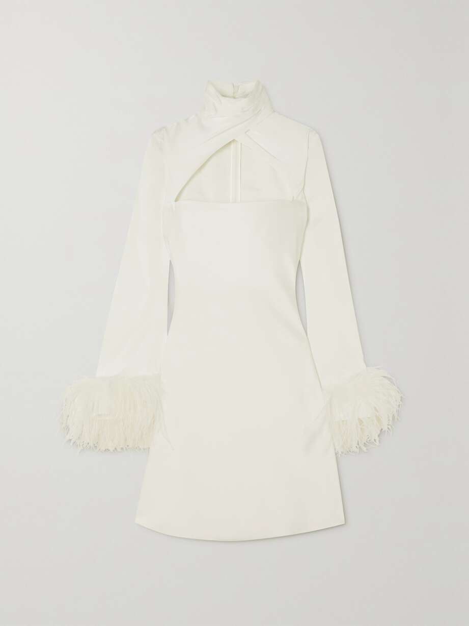 odessa cutout feather-trimmed satin mini dress