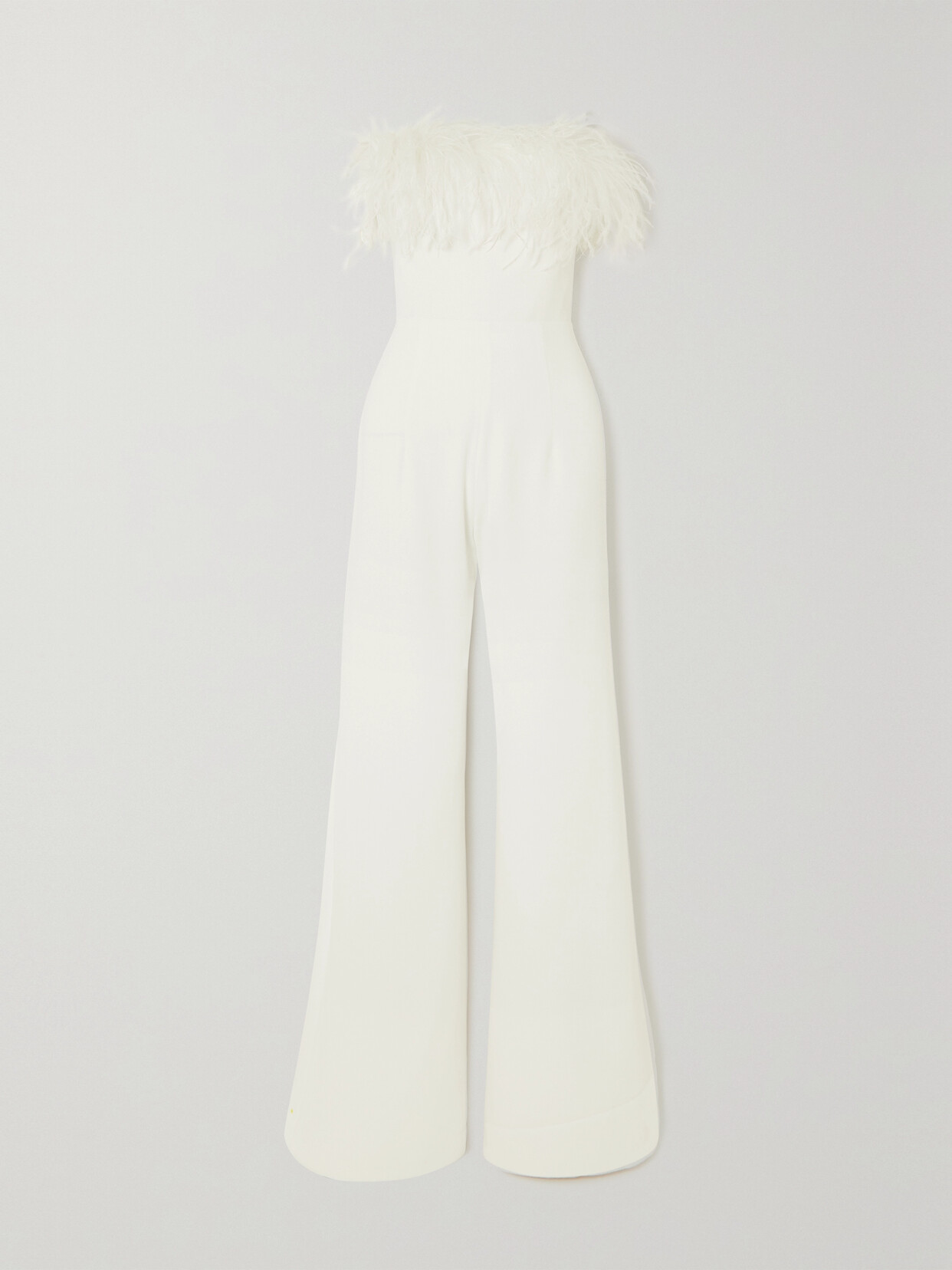 Shop 16arlington Taree Strapless Feather-trimmed Crepe Jumpsuit In White