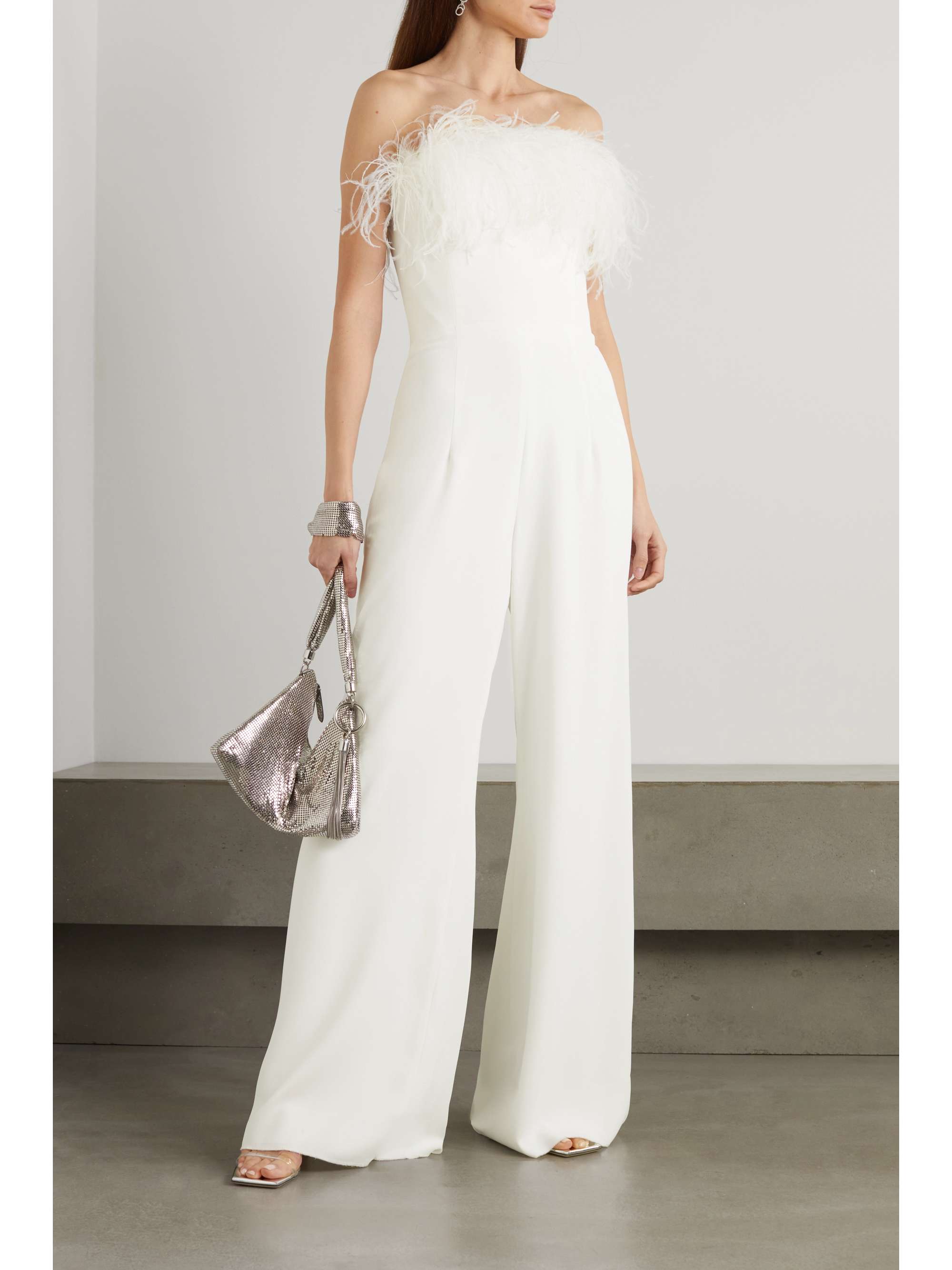 16ARLINGTON Taree strapless feather-trimmed crepe jumpsuit | NET-A-PORTER