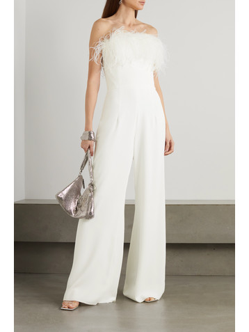 16Arlington Taree strapless feather-trimmed crepe jumpsuit