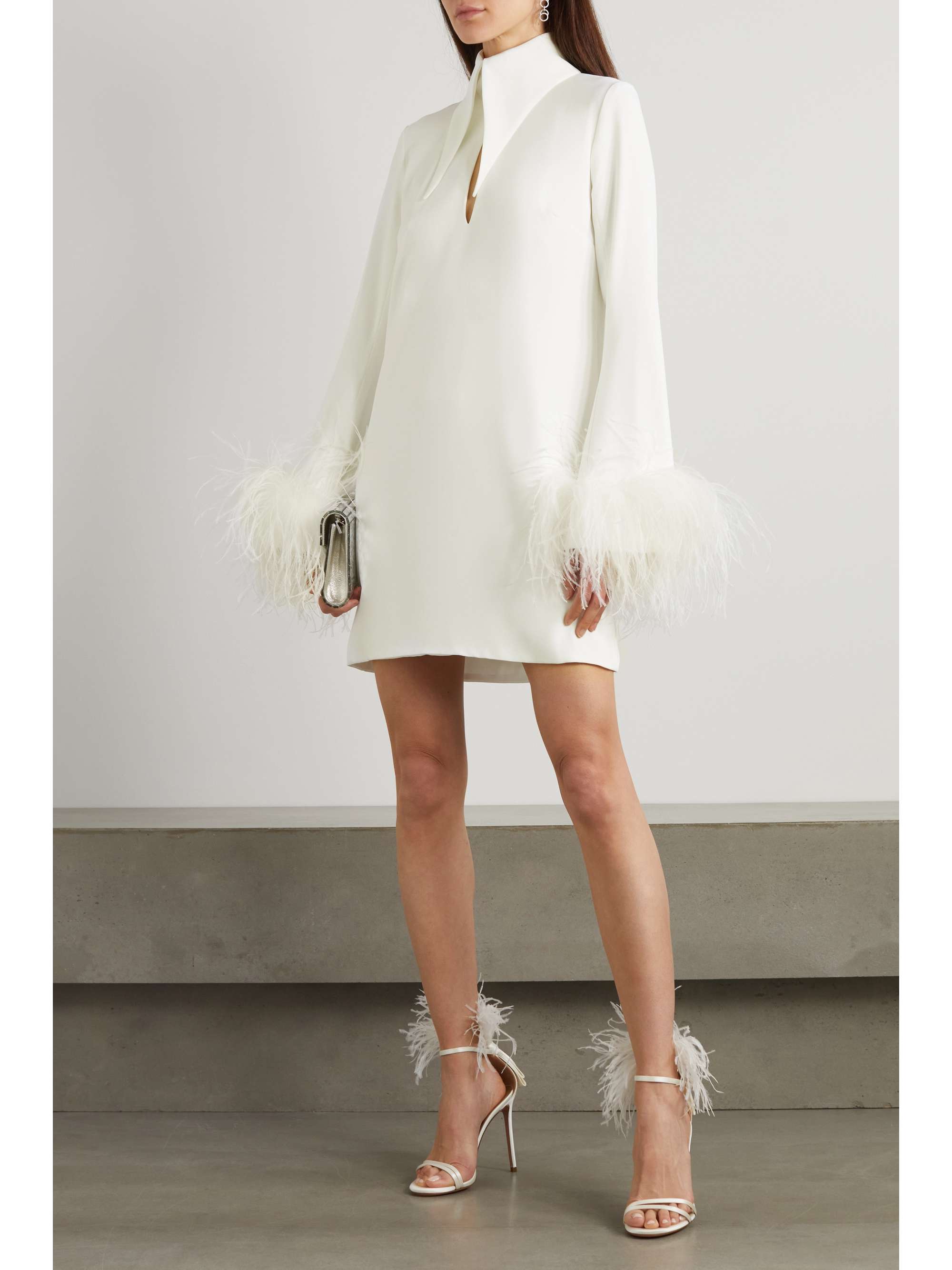 16ARLINGTON Michelle feather-trimmed cutout crepe mini dress | NET-A-PORTER