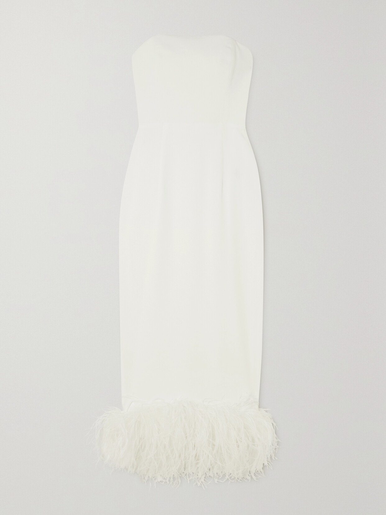 Shop 16arlington Minelli Strapless Feather-trimmed Crepe Midi Dress In White