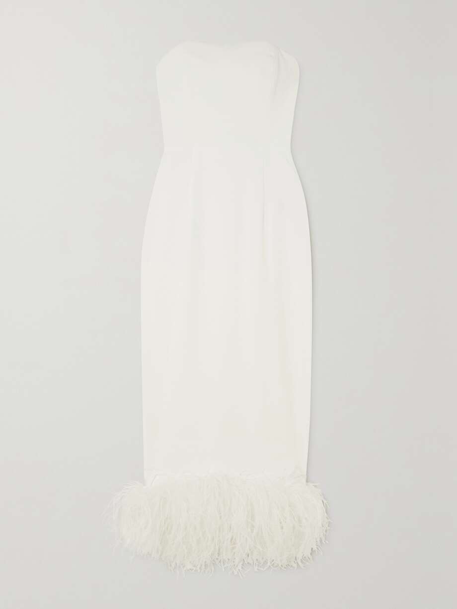 minelli strapless feather-trimmed crepe midi dress