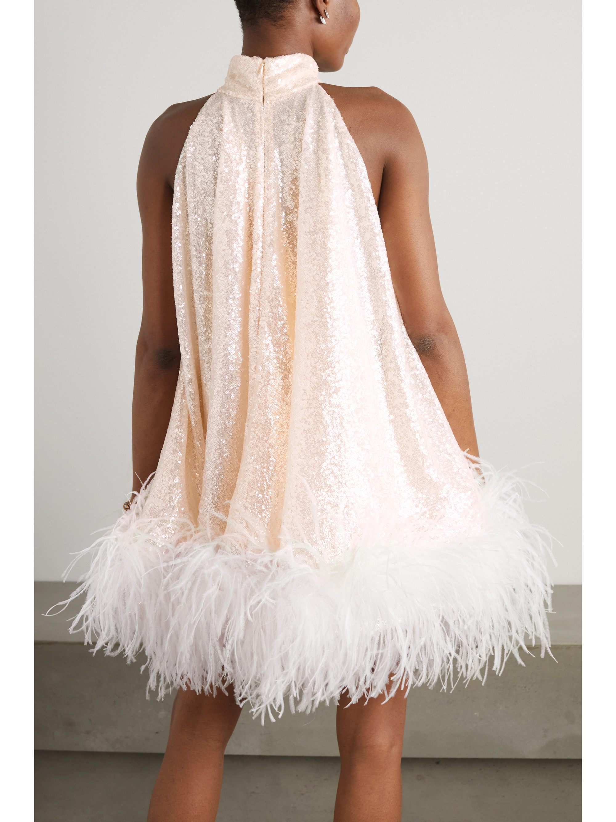 16Arlington Cindy feather-trimmed sequined tulle mini dress