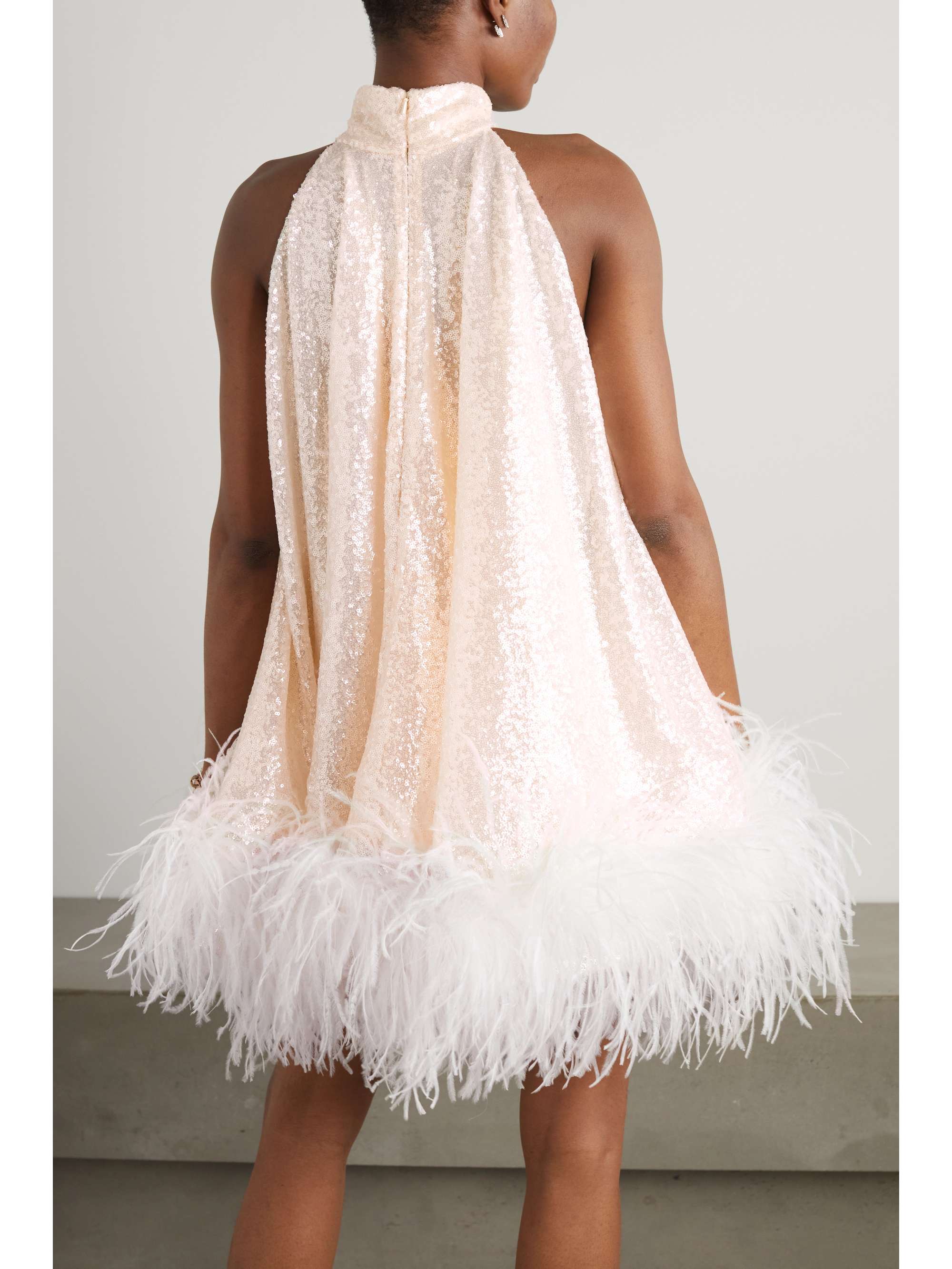 16ARLINGTON Cindy feather-trimmed sequined tulle mini dress